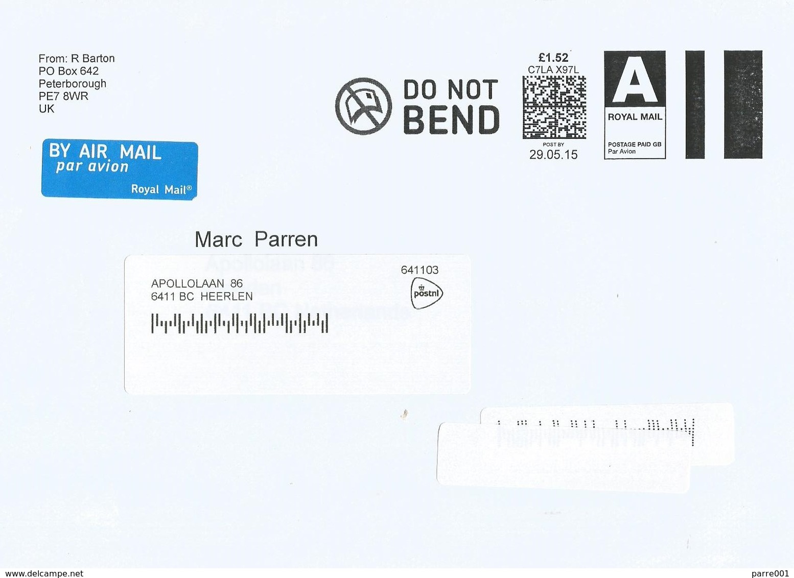 UK 2015 Peterborough Meter Royal Mail “SmartStamp” Small Packets EMA Cover - Maschinenstempel (EMA)