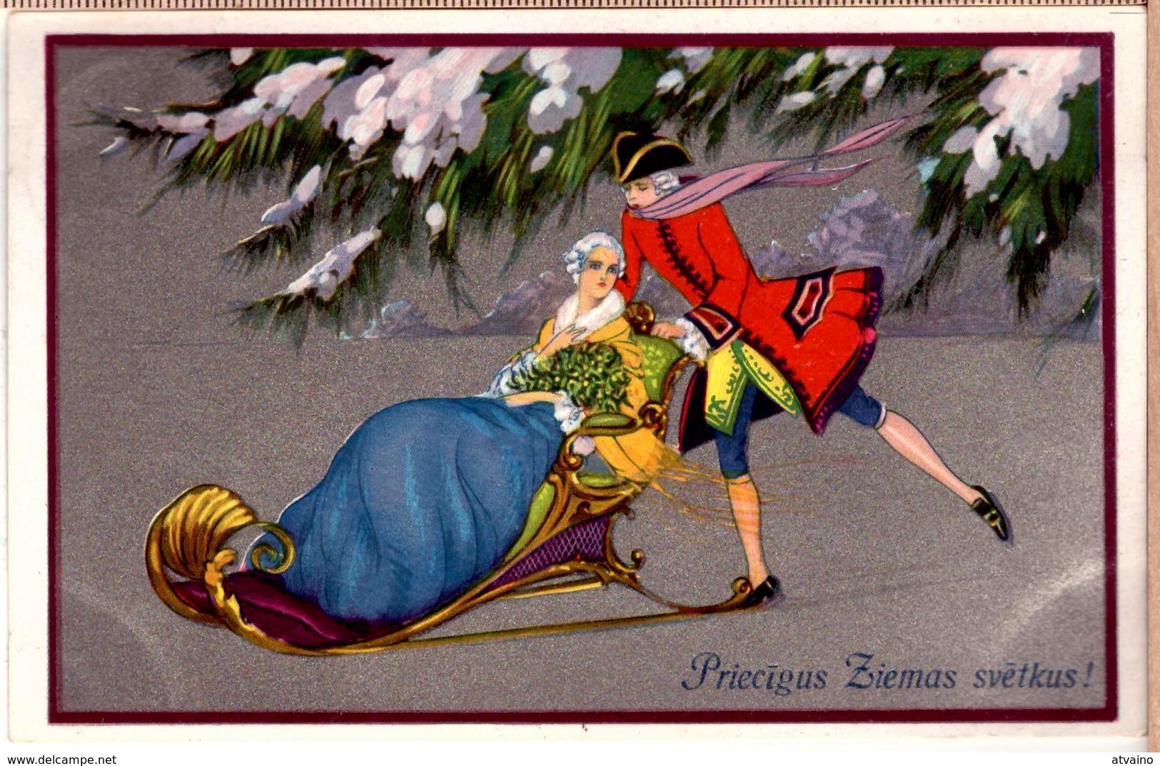 Art Deco Romantic Couple Degami 1931 PC Greetings Christmas - Other & Unclassified