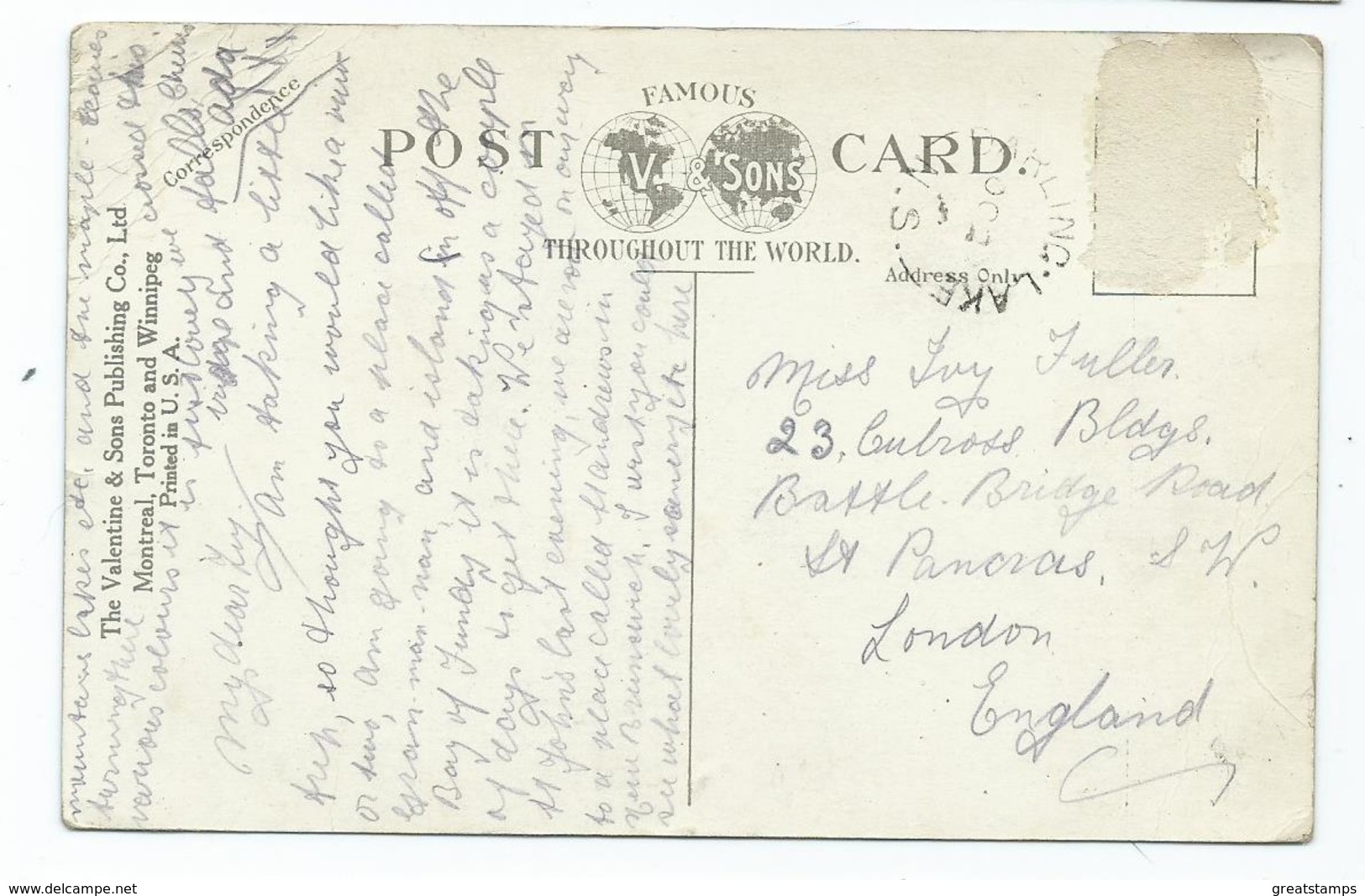 Canada Postcard Valentines Posted Multiple Corner Creases  No Stamp - St. John