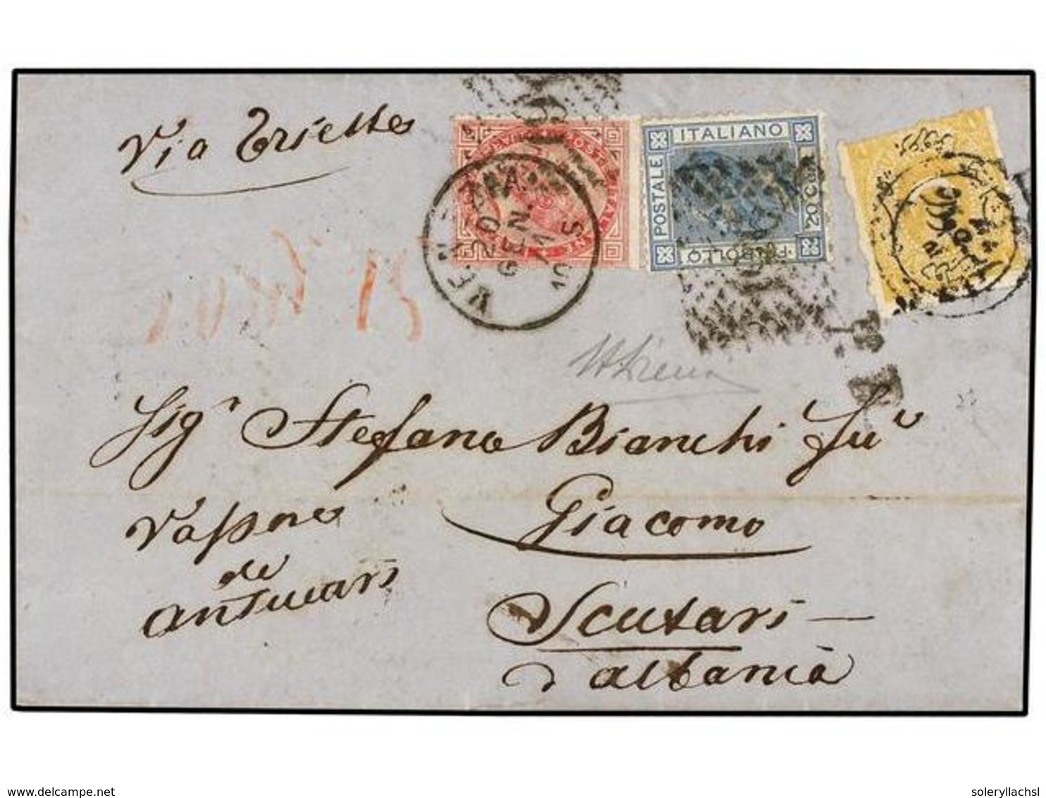 1 ALBANIA. 1871. Entire Letter Ex The Bianchi Correspondence From VENICE To SCUTARI (Albania) Endorsed 'via Trieste' And - Sonstige & Ohne Zuordnung