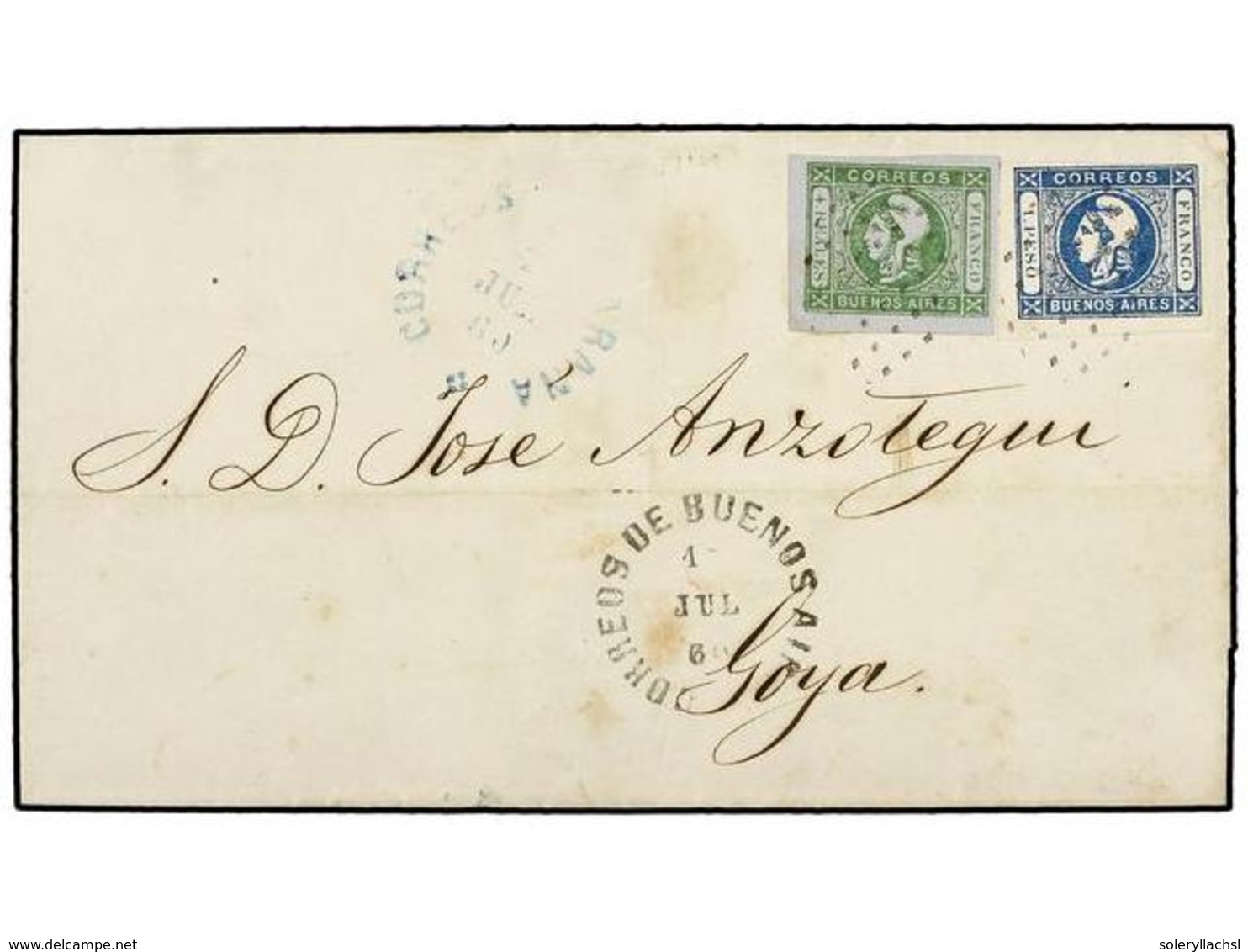 4 ARGENTINA. Sc.9, 10. 1860 (8 Julio). BUENOS AIRES A GOYA. <B>4 Reales</B> Verde Y <B>1 Peso</B> Azul (impresión Interm - Sonstige & Ohne Zuordnung