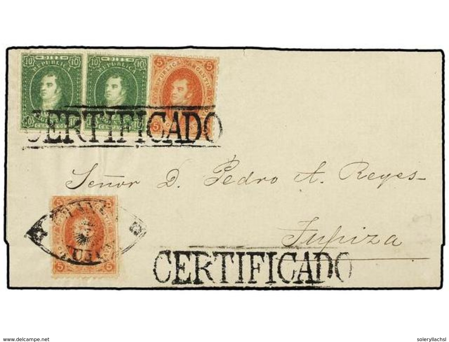 6 ARGENTINA. Sc.11 (2), 12 (2). 1864 (12 Noviembre). JUJUY A TUPIZA. <B>5 Ctvos.</B> Rojo (2) Y <B>10 Ctvos.</B> Verde ( - Altri & Non Classificati