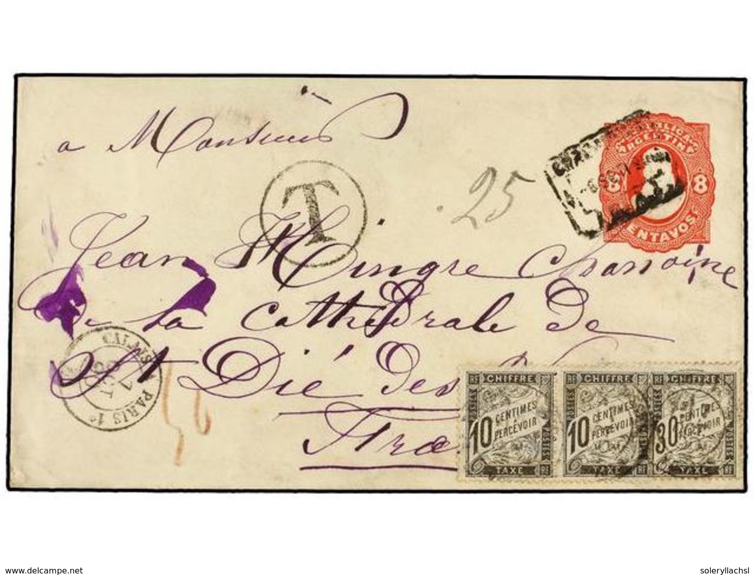 10 ARGENTINA. 1890. BUENOS AIRES A FRANCIA. Sobre Entero Postal De <B>8 Ctvos.</B> Rojo (falta Una Solapa Del Dorso) Tas - Altri & Non Classificati