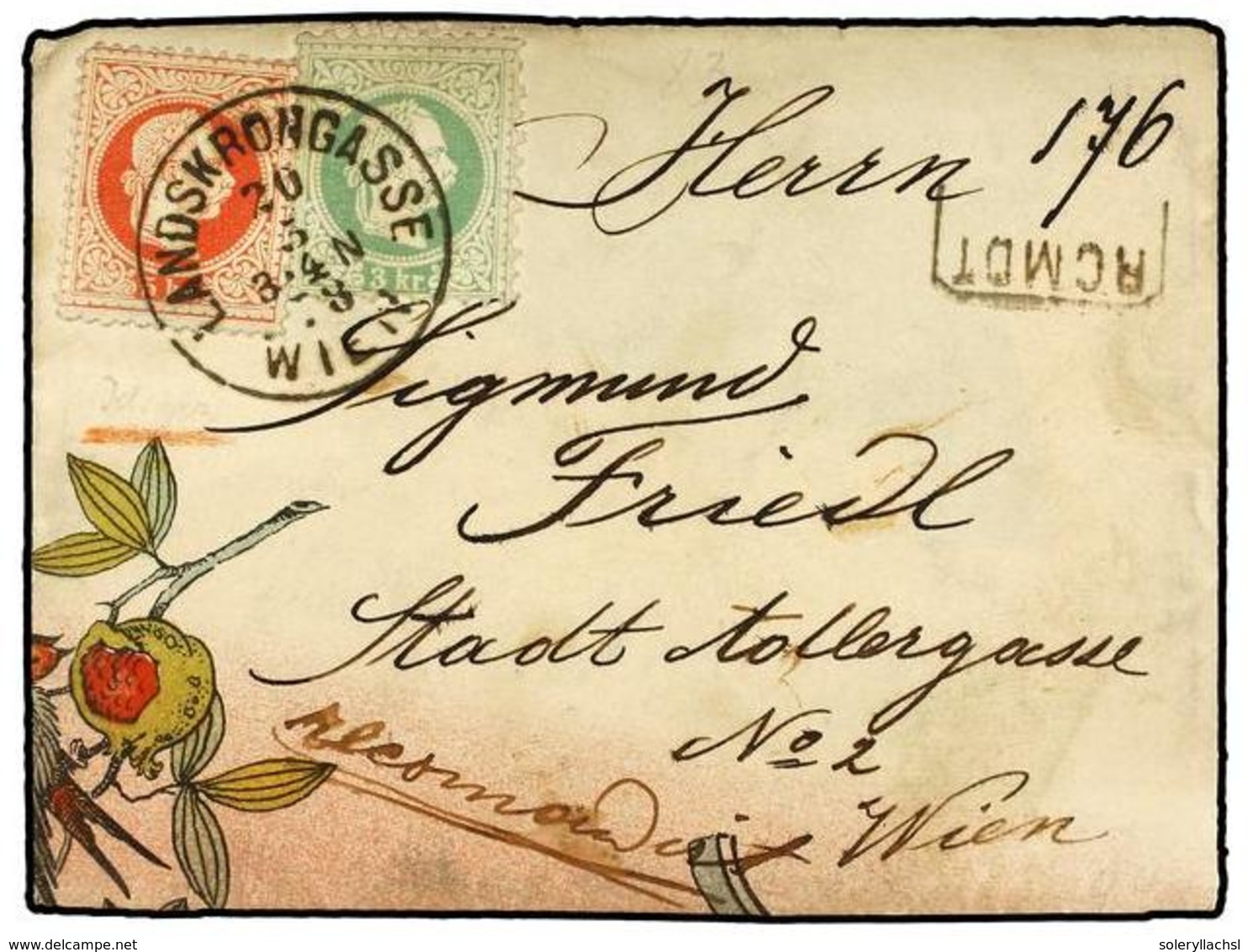 15 AUSTRIA. Mi.36, 37. 1878. <B>3kr.</B> Pale Green And <B>5kr.</B> Red, Used On 1878 Local Registered Decorative Cover  - Other & Unclassified