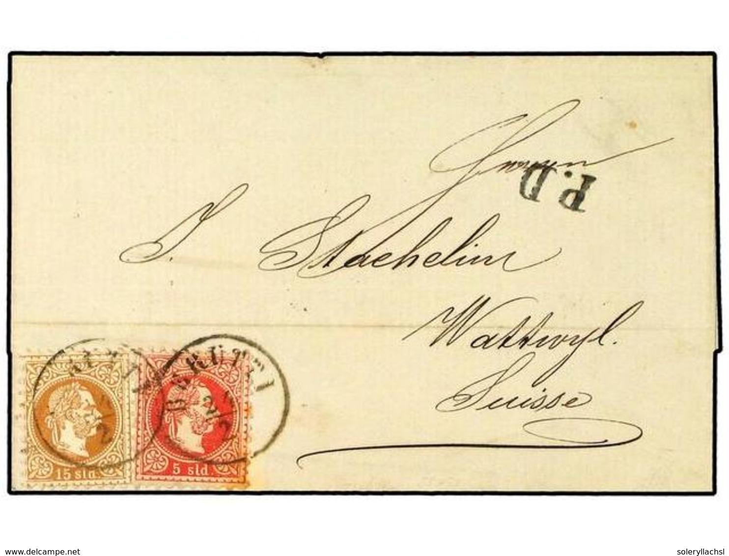 21 LEVANTE: CORREO AUSTRIACO. 1874. Cover From BEYROUTH, SYRIA To SWITZERLAND, Bearing <B>5 S.</B> Red And <B>15 S.</B>  - Andere & Zonder Classificatie