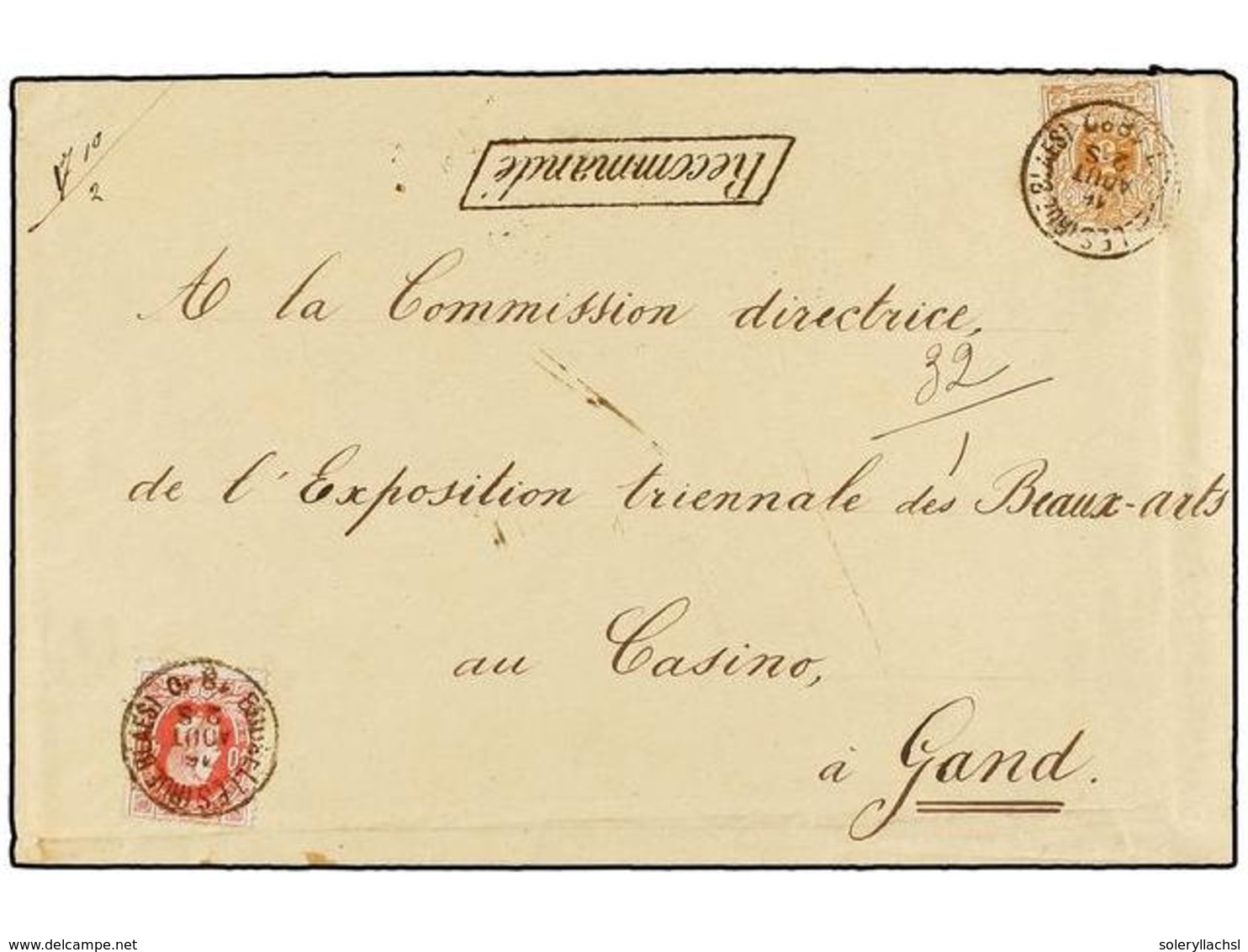 118 BELGICA. Of.28, 34. 1880. BRUXELLES To GAND. Envelope Franked With <B>5 Cts.</B> Ocre And <B>40 Cts.</B> Rose. <B>RE - Sonstige & Ohne Zuordnung