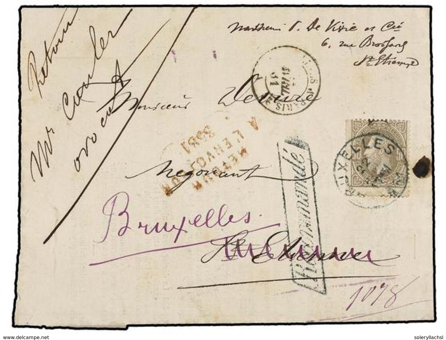 124 BELGICA. Of.35. 1881. BRUXELLES To SAINT ETIEN (France) And Redirected To BRUXELLES. Entire Letter Franked With <B>5 - Andere & Zonder Classificatie