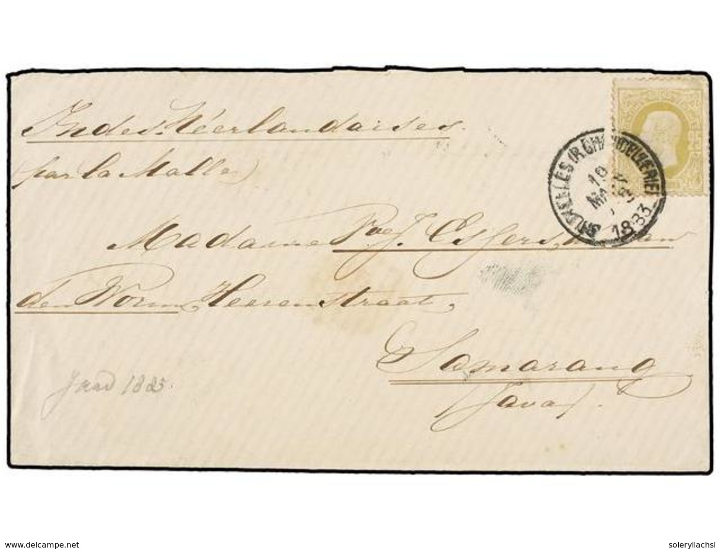 128 BELGICA. Of.32. 1883. BRUXELLES To SAMARANG (Java). Envelope Franked With <B>25 Cts.</B> Olive Stamp. Arrival Cds. O - Autres & Non Classés