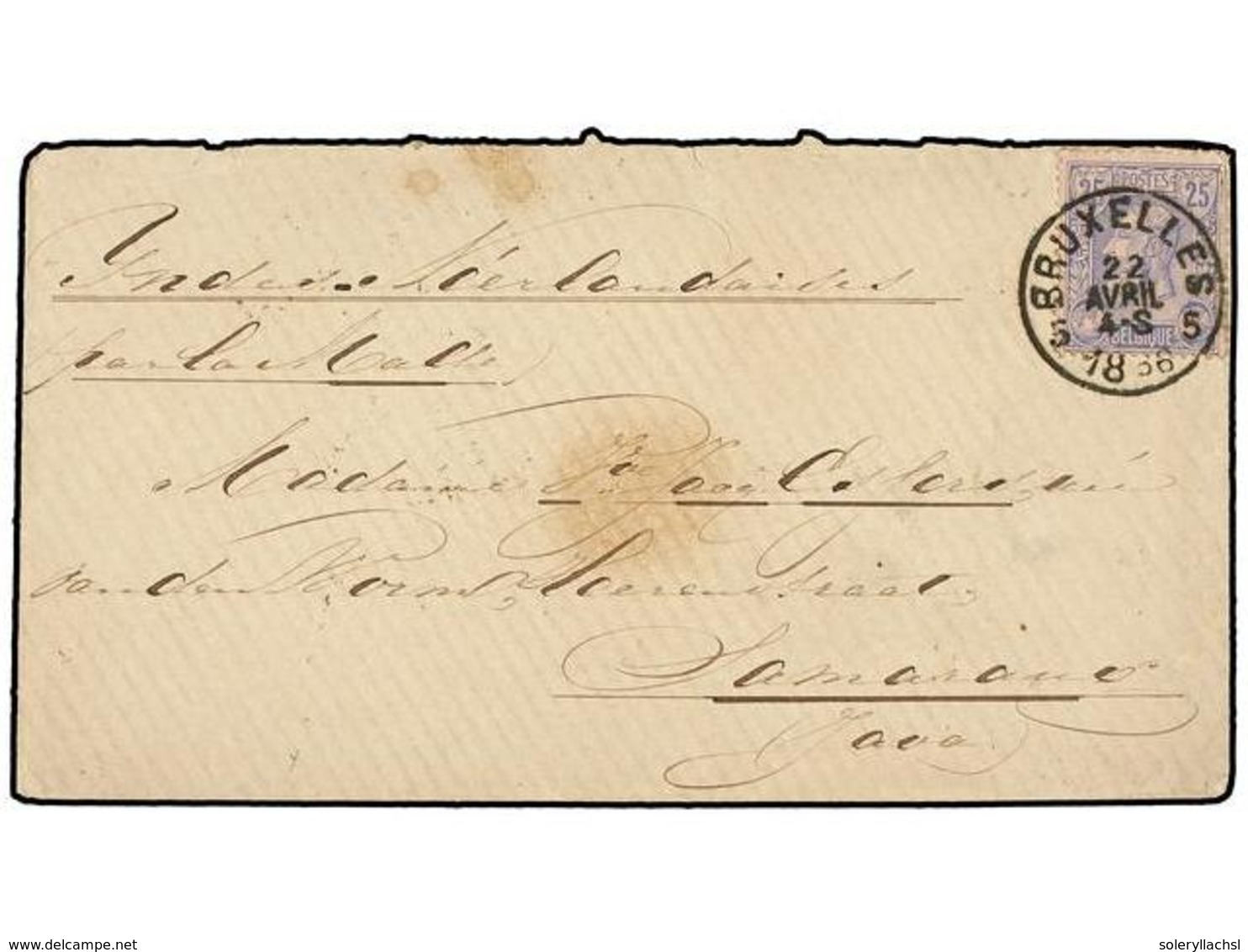 129 BELGICA. Of.48. 1886. BRUXELLES To SEMARANG (Java). Envelope Franked With <B>25 Cts.</B> Blue On Rose Stamp. Arrival - Otros & Sin Clasificación