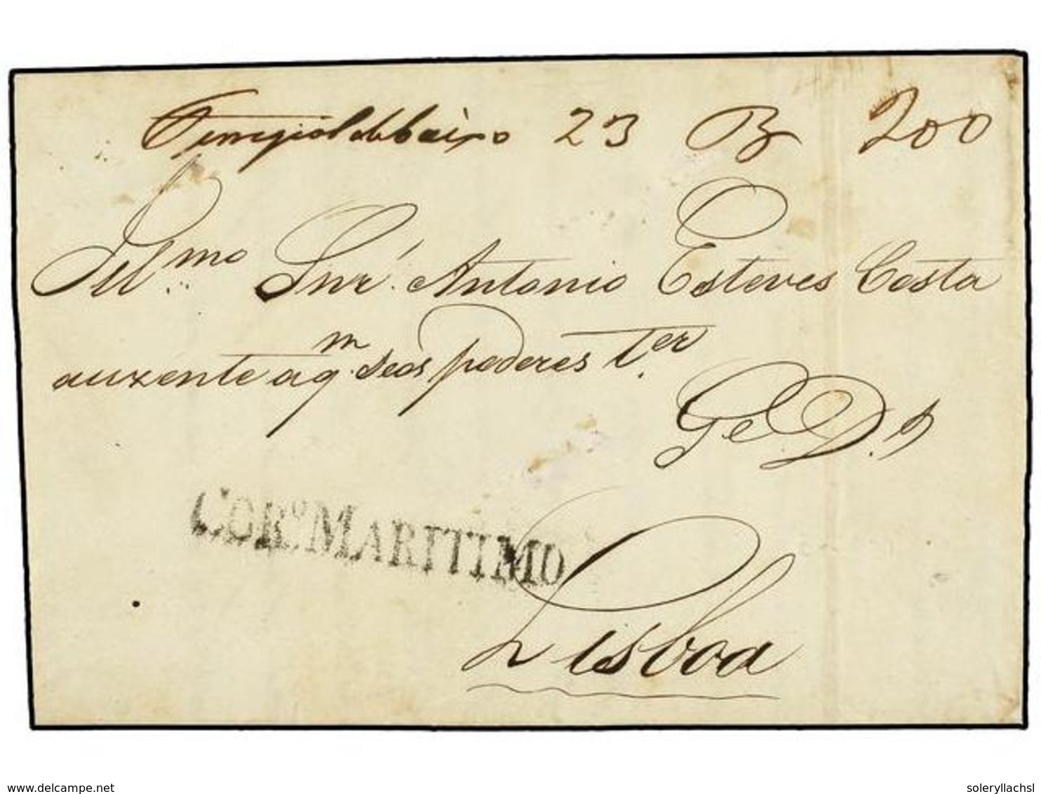 132 BRASIL. 1822 (1-V). PERNAMBUCO A LISBOA. Carta Completa Con Texto, Marca <B>CORº. MARITIMO</B> En Negro Estampada A  - Autres & Non Classés