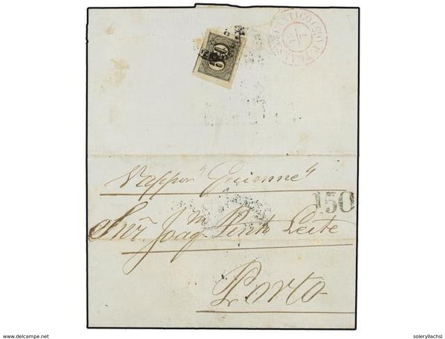 136 BRASIL. 1865. RECIFE A PORTO. <B>60 Reis</B> Negro, Para El Pago Del Porte Interno. Manuscrito<I> 'Vapor Guienne'. < - Other & Unclassified