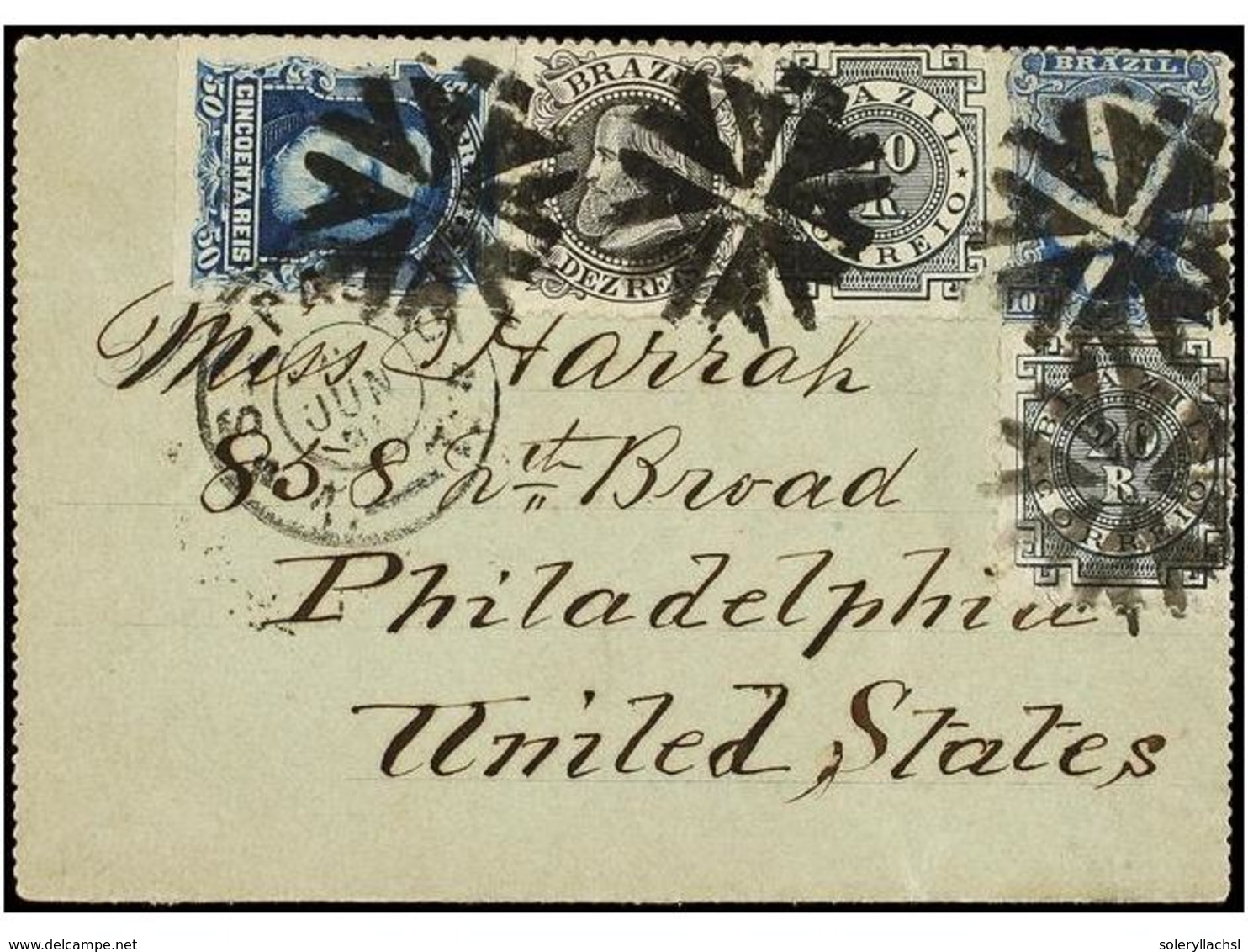 145 BRASIL. Sc.70, 82, 87 (2). 1884 (June 22). SAO PAULO To USA. <B>100 Reis</B> Postal Stationary Envelope Uprated With - Autres & Non Classés