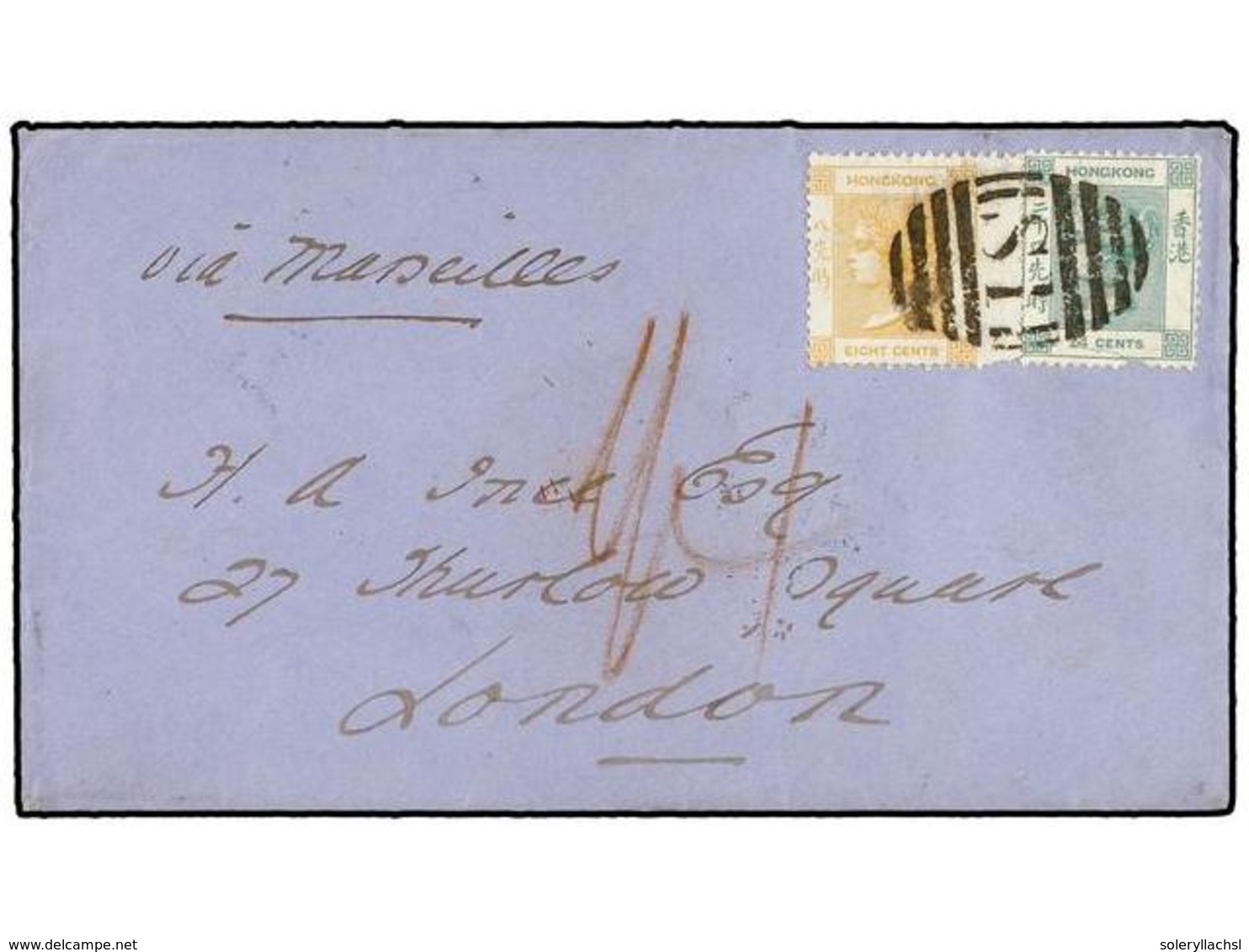 162 CHINA. Sg.11, 14. 1870. SHANGHAI To LONDON. Envelope Franked With Hong Kong <B>8 Cents.</B> Yellow And <B>24 Cents.< - Andere & Zonder Classificatie