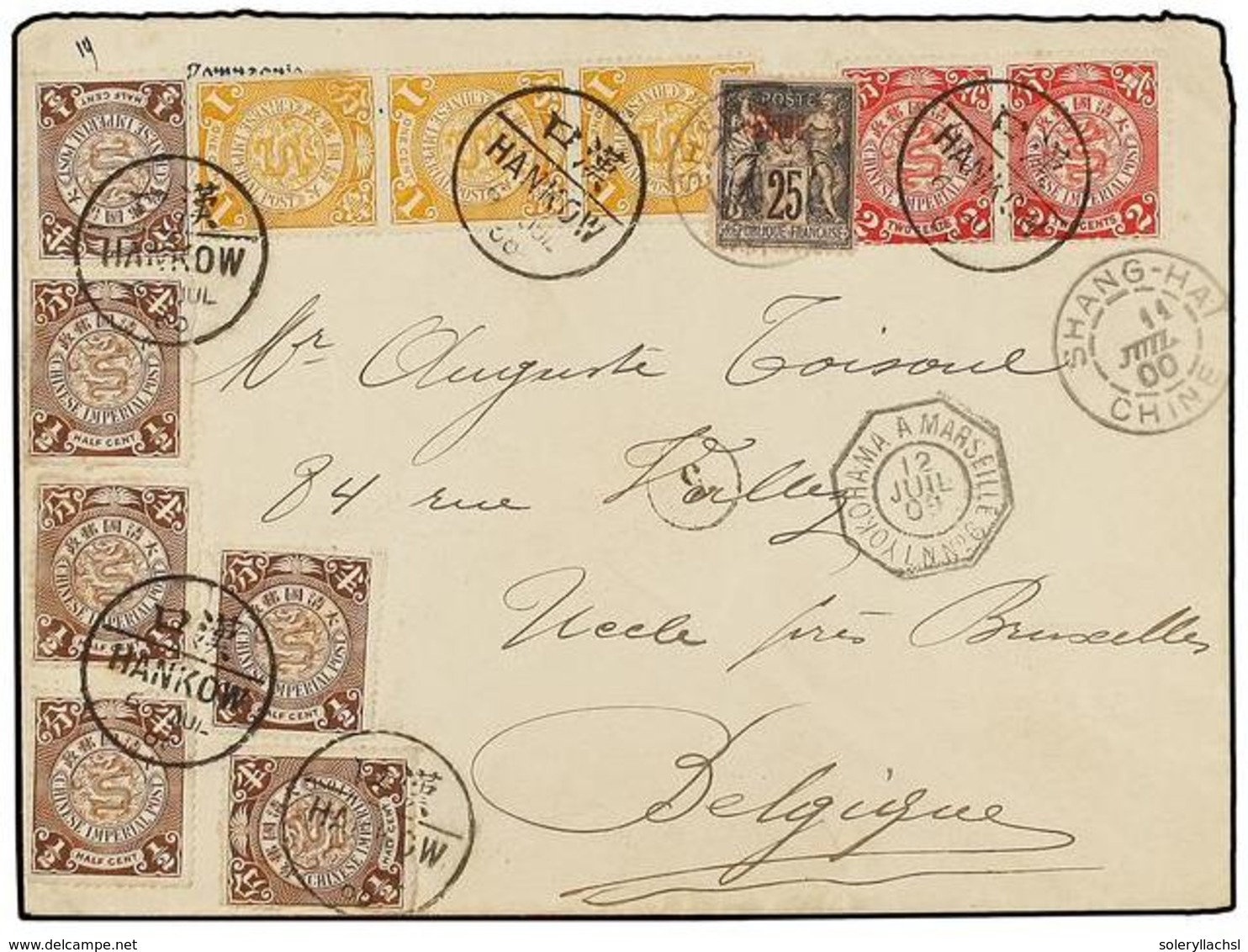 169 CHINA. 1900. HANKOW To BELGIUM. Envelope Franked With Chinese <B>1/2 Cts.</B> (6), <B>1 Cto.</B> (3), <B>2 Cts.</B>  - Andere & Zonder Classificatie