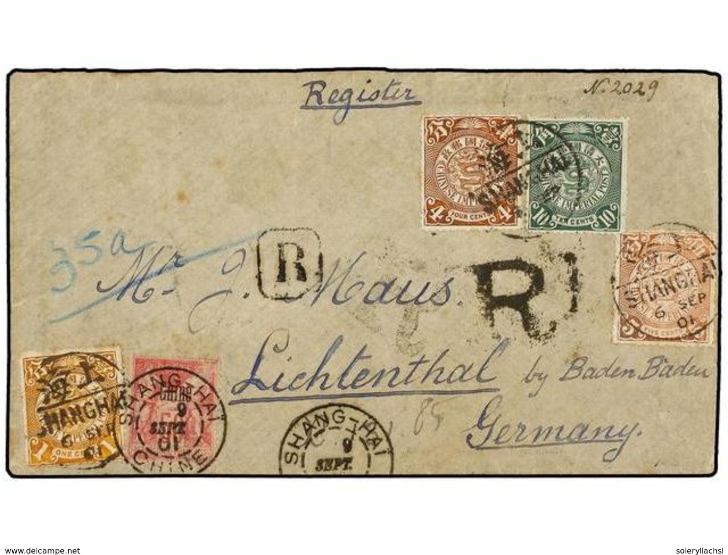 171 CHINA. 1901. SHANGHAI To GERMANY. Envelope Franked With Chinese <B>1 Cts.</B>, <B>4 Cts.</B>, <B>5 Cts.</B> Y <B>10  - Andere & Zonder Classificatie