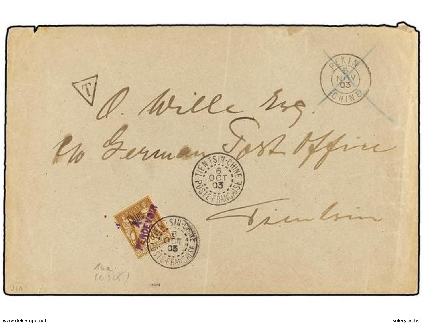 172 CHINA. 1903. PEKIN To TIENTSIN Unfranked Envelope Taxed In Arrival With French China Stamp Of <B>30 Cts.</B> Overpri - Other & Unclassified