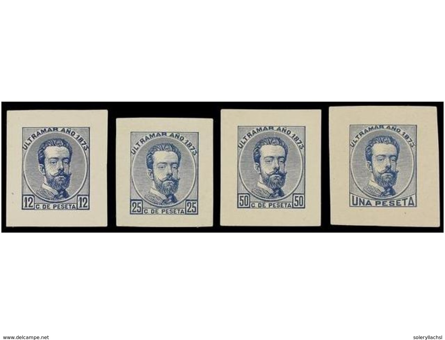 187 * CUBA. Ed.25/27. 1873. <B>PRUEBAS DE PUNZÓN. 12 Ctvos.</B> Azul, <B>25 Cts.</B> Azul, <B>50 Cts.</B> Azul Y <B>1 Pt - Andere & Zonder Classificatie