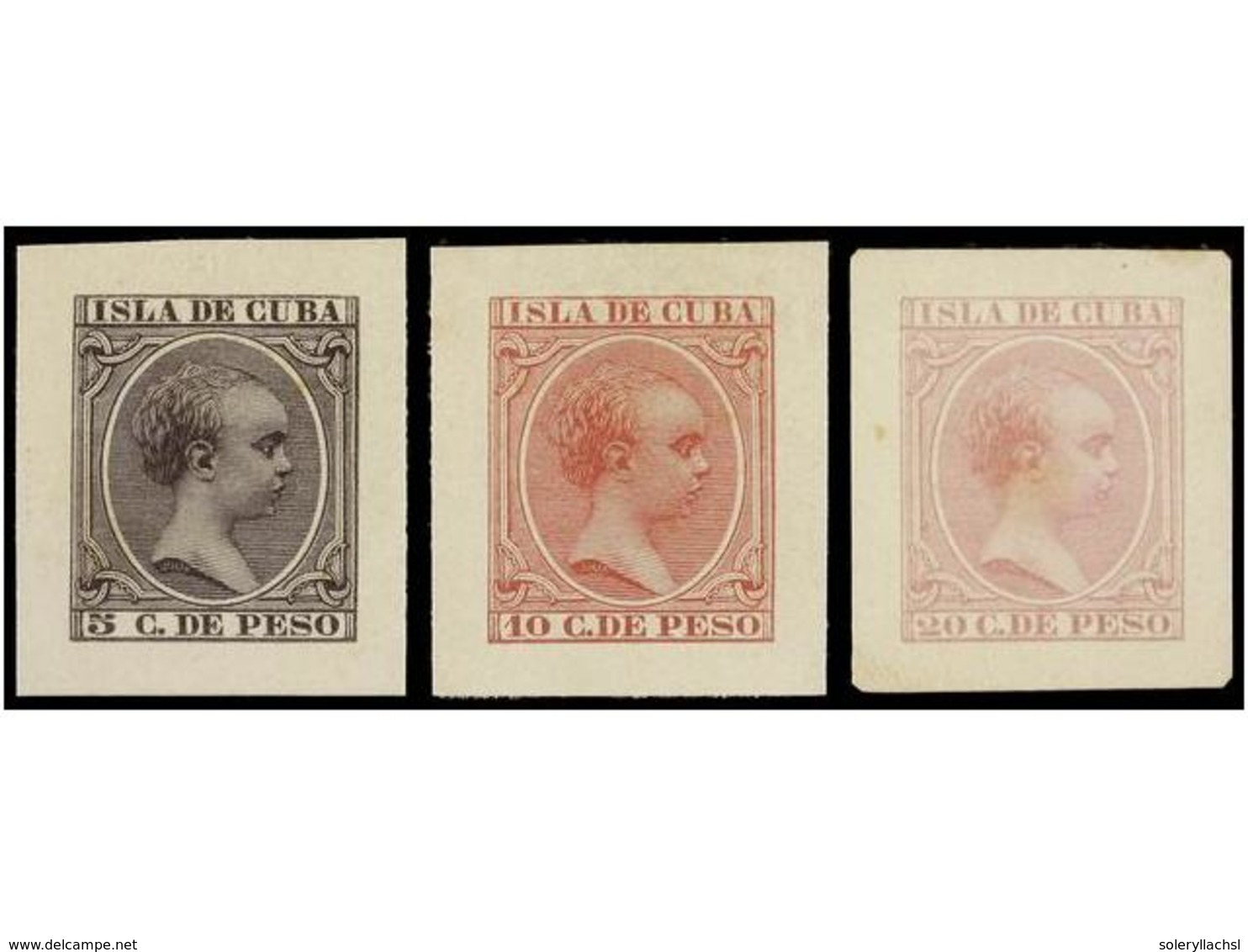 190 (*) COLONIAS ESPAÑOLAS: CUBA. 1890. <B>ALFONSO XIII. PELÓN.</B> Conjunto De 14 <B>PRUEBAS DE PUNZON</B>. <B>1/2 Mil. - Autres & Non Classés