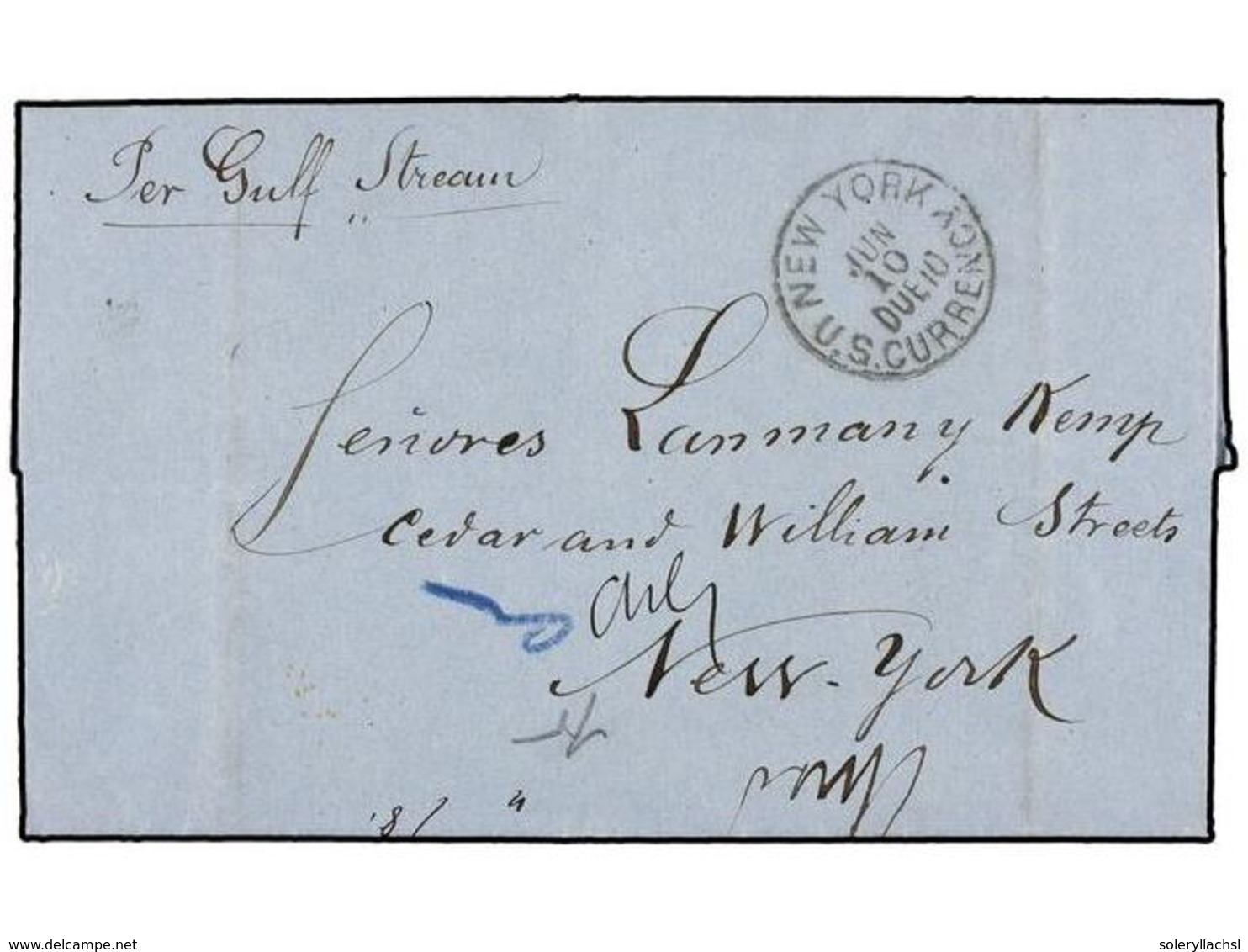 197 REPUBLICA DOMINICANA. 1874. SANTIAGO DE LOS CABALLEROS A NEW YORK. Carta Completa. Manuscrito <I>'Per Gulf Stream'</ - Andere & Zonder Classificatie