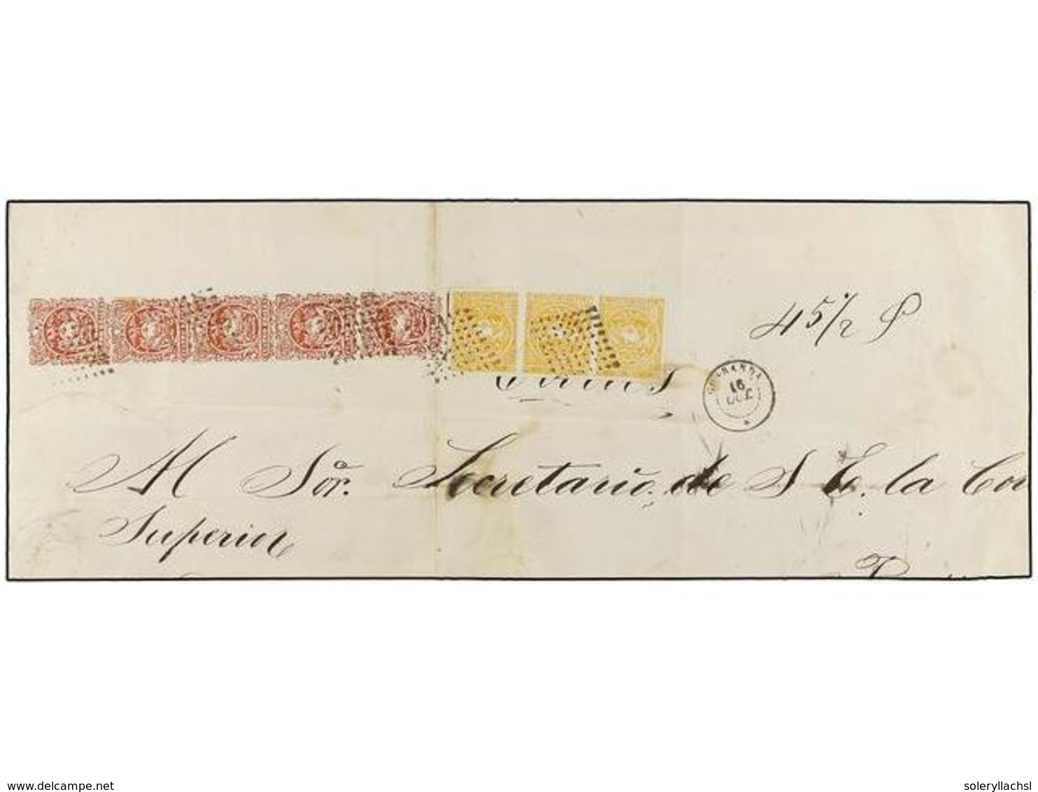 202 ECUADOR. Sc.4 (3), 6 (5). (1866 CA.). PLICA JUDICIAL De GUARANDA A RIO BAMBA Franqueada Con Una Tira De Tres Del <B> - Other & Unclassified