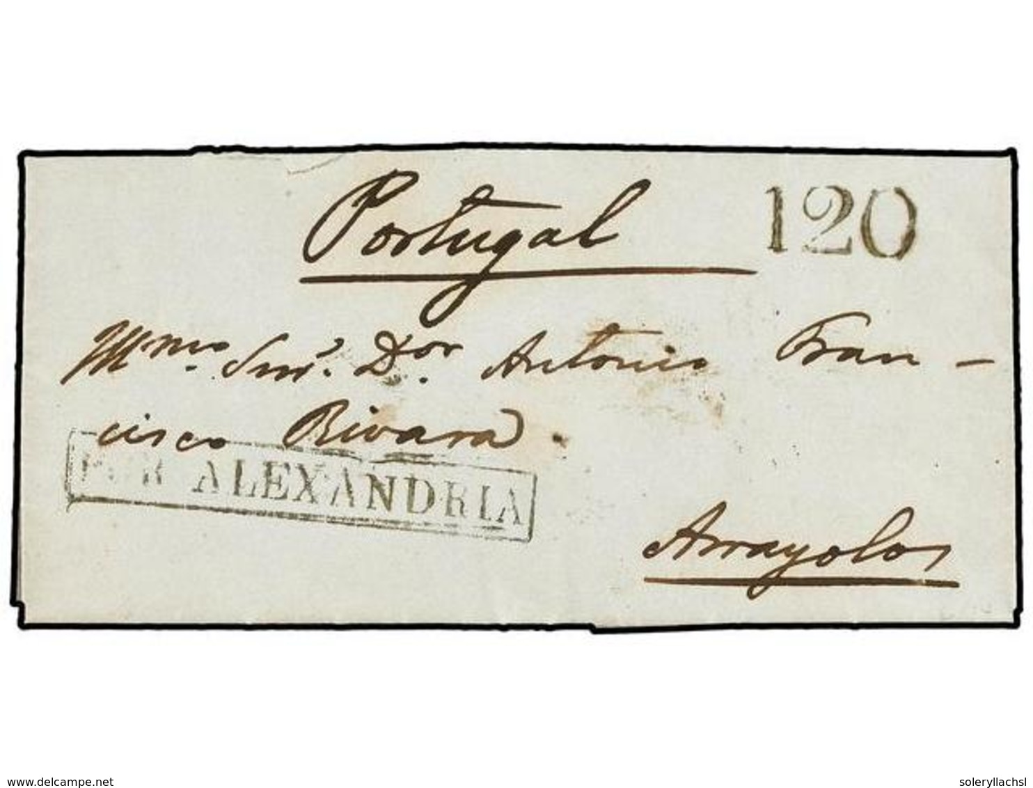 203 EGIPTO. 1855. ALEXANDRIA (Egipt) To PORTUGAL. Entire Letter. Boxed <B>POR ALEXANDRIA</B> In Arrival At Lisboa And Ta - Other & Unclassified