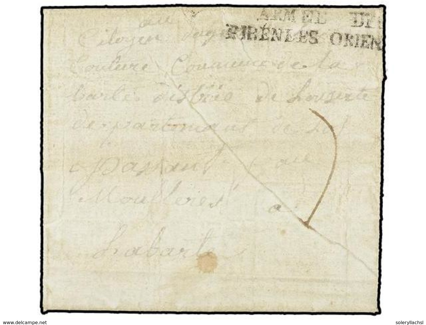 207 FRANCIA. 1793 (10 Marzo). AU CAMP DE L'UNION A FRANCIA. Marca <B>ARMEE DES/PIRENEES ORIENT.</B> Origen Inédito Y Pri - Other & Unclassified