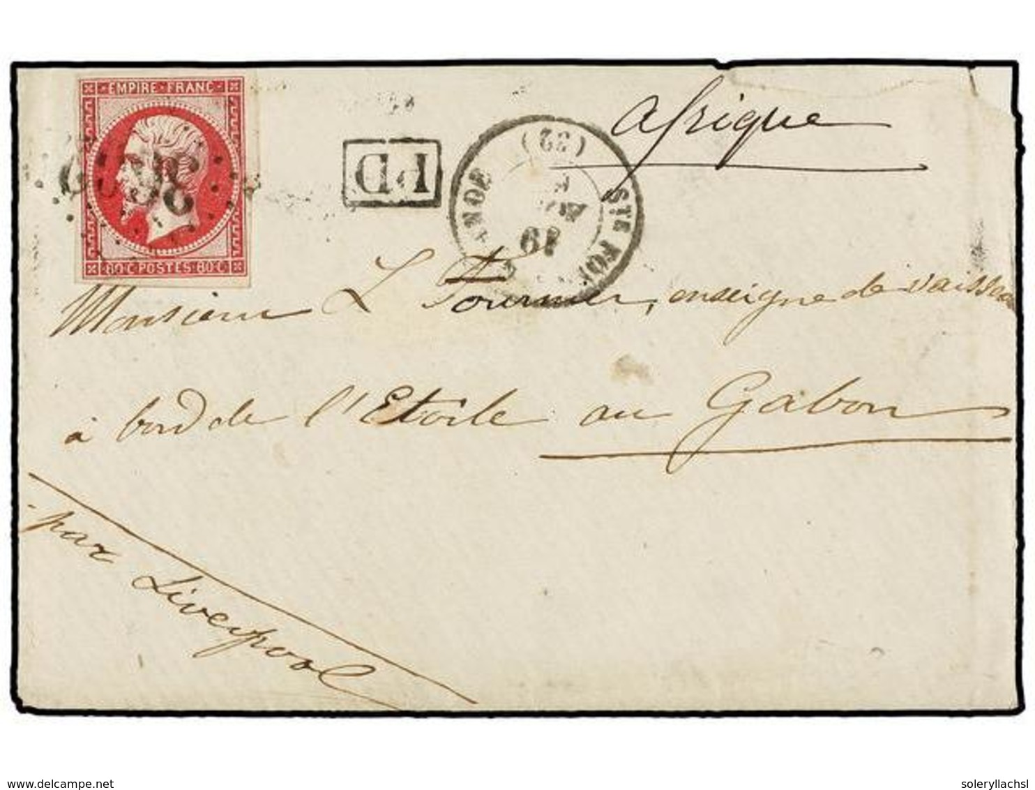 216 FRANCIA. 1861. Envelope With Full Contents To The French Navy Ship 'L'Etoile' At French Gabon Bearing Napoleon <B>80 - Autres & Non Classés