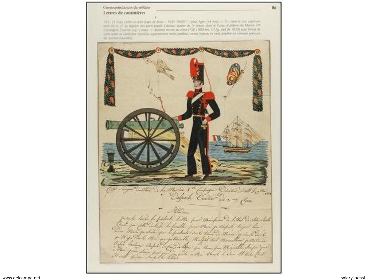 233 FRANCIA. 1831. BREST A AGEN. Carta De Un Soldado Del 'Corps Royal D'Artillerie De La Marine', Espectacular Ilustraci - Autres & Non Classés