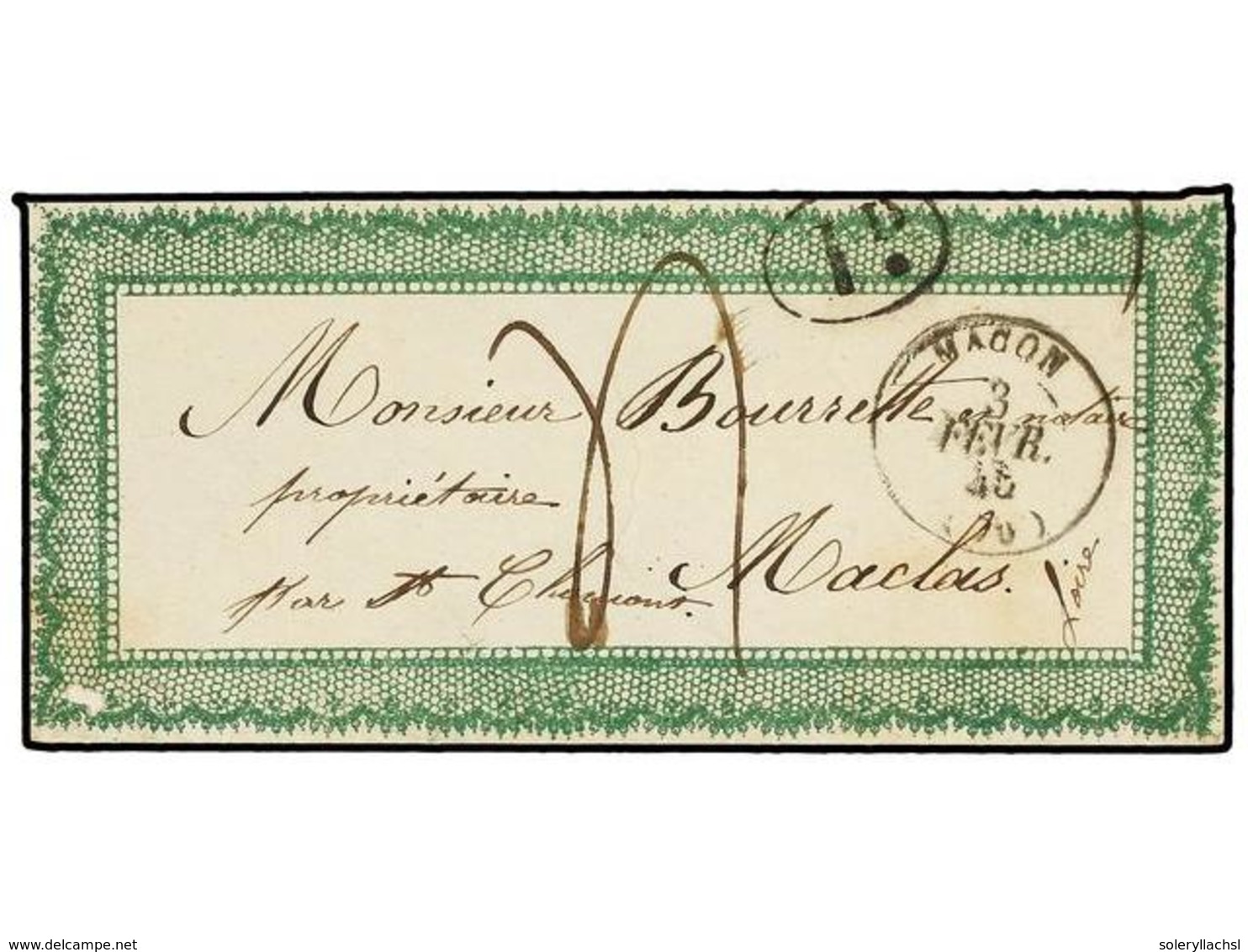 240 FRANCIA. 1845. MACON A MACLAS. Pequeño Sobre Con Ornamentación Impresa En Verde. PRECIOSO. - Autres & Non Classés