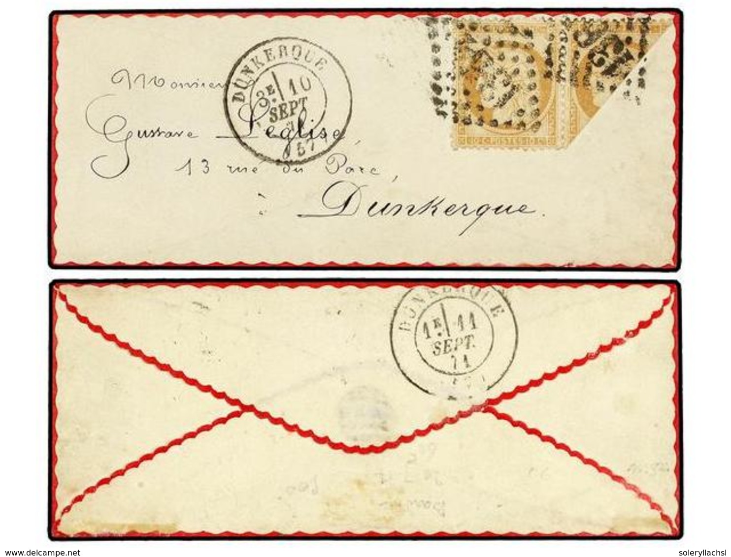 282 FRANCIA. Yv.36b. 1871. DUNKERQUE Correo Interior.<B> 10 Cts.</B> Bistre En Pareja Con Sello Bisectado Para Hacer La  - Autres & Non Classés