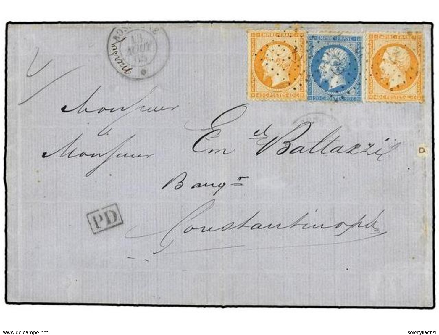 313 LEVANTE: CORREO FRANCES. Yv.22, 23 (2). 1865 (26 Agosto). ZILÉ (Zileh, Al Sur De Samsoun, Turquía) A CONSTANTINOPLA  - Other & Unclassified