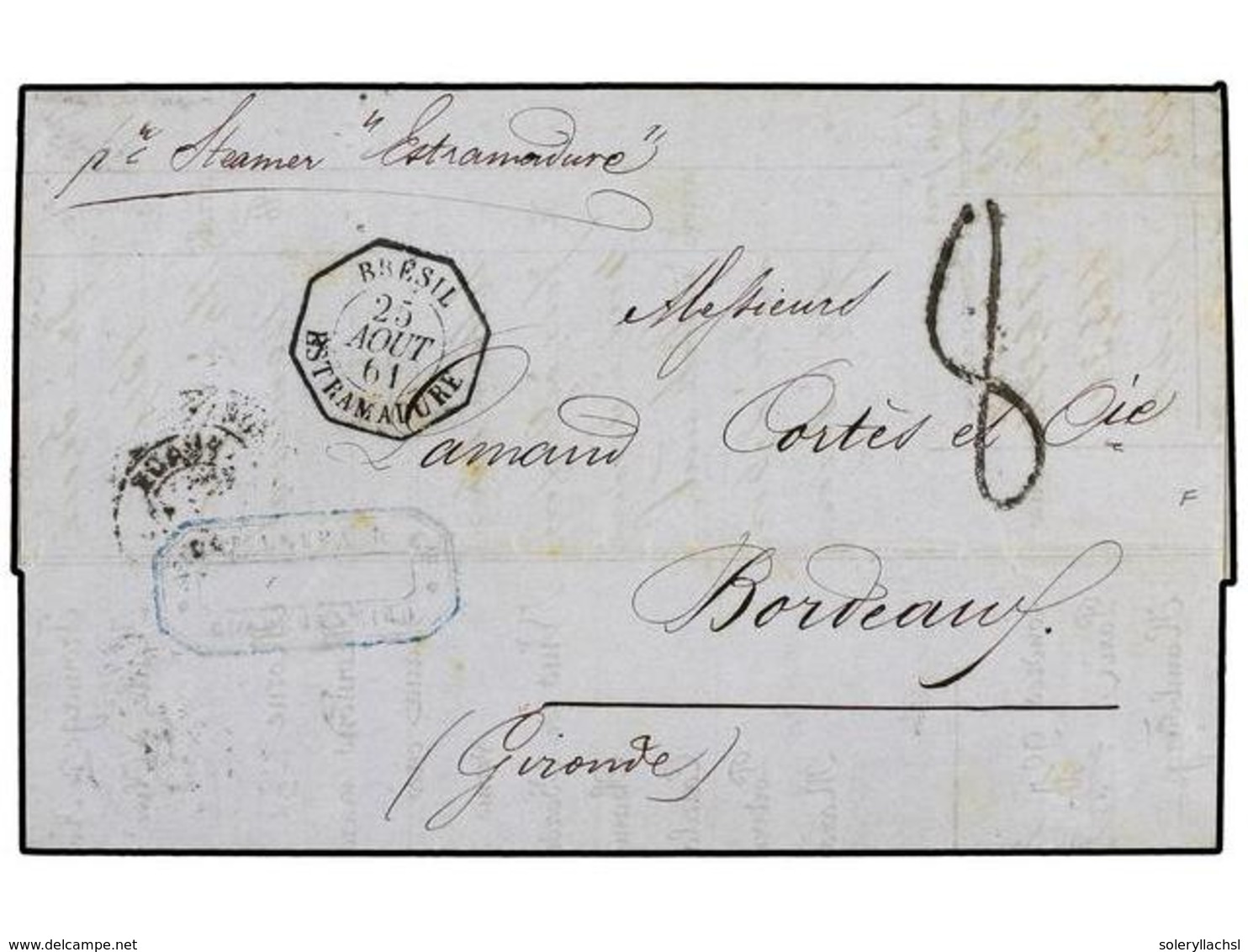 358 BRASIL. 1861 (Aug 25). Prices Current Entire From RIO DE JANEIRO To BORDEAUX With Very Fine Strike Of Octagonal <B>B - Other & Unclassified