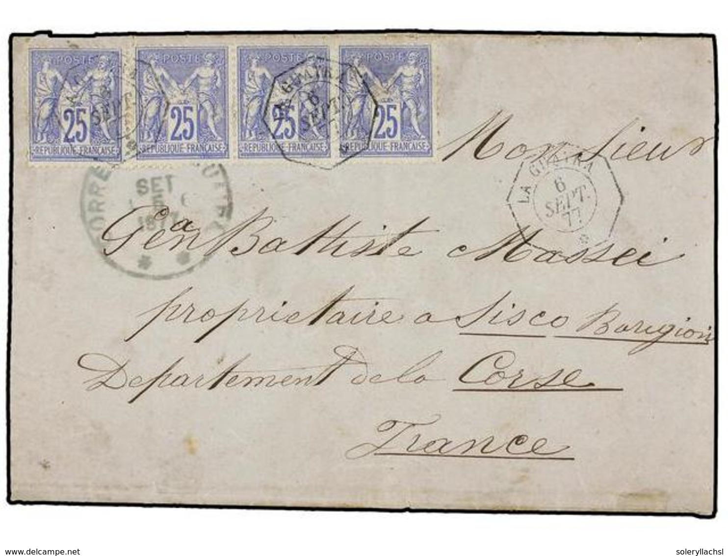 366 VENEZUELA. 1877. LA GUAYRA A FRANCIA. Circulada Con Una Tira De Cuatro Del Sello Francés De <B>25 Cts.</B> Ultramar  - Autres & Non Classés