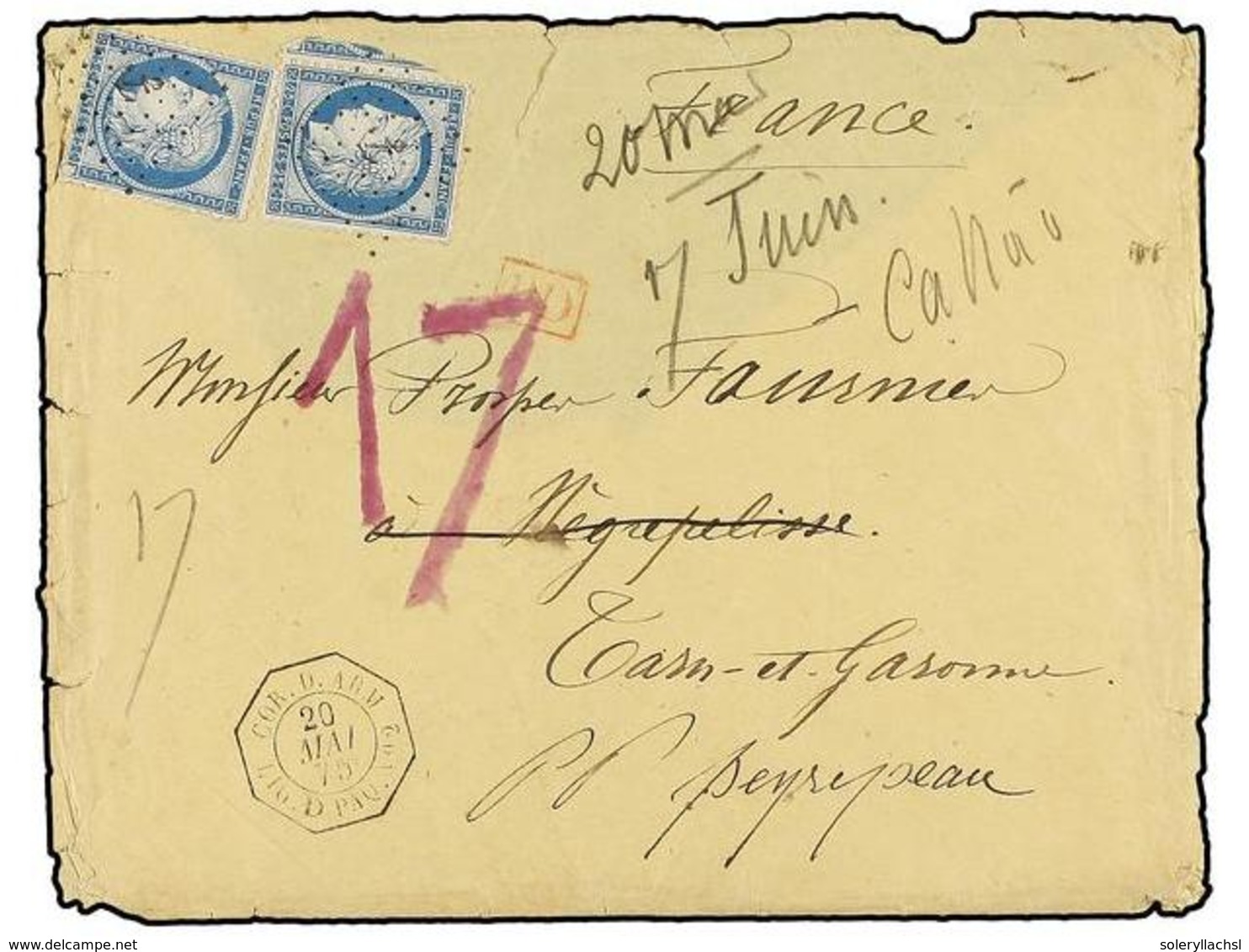 372 PANAMA. 1875 (1 Mayo). COLÓN (Panamá) A FRANCIA. Sobre Conteniendo Una Larga Carta Escrita A Bordo Del Buque De Guer - Autres & Non Classés