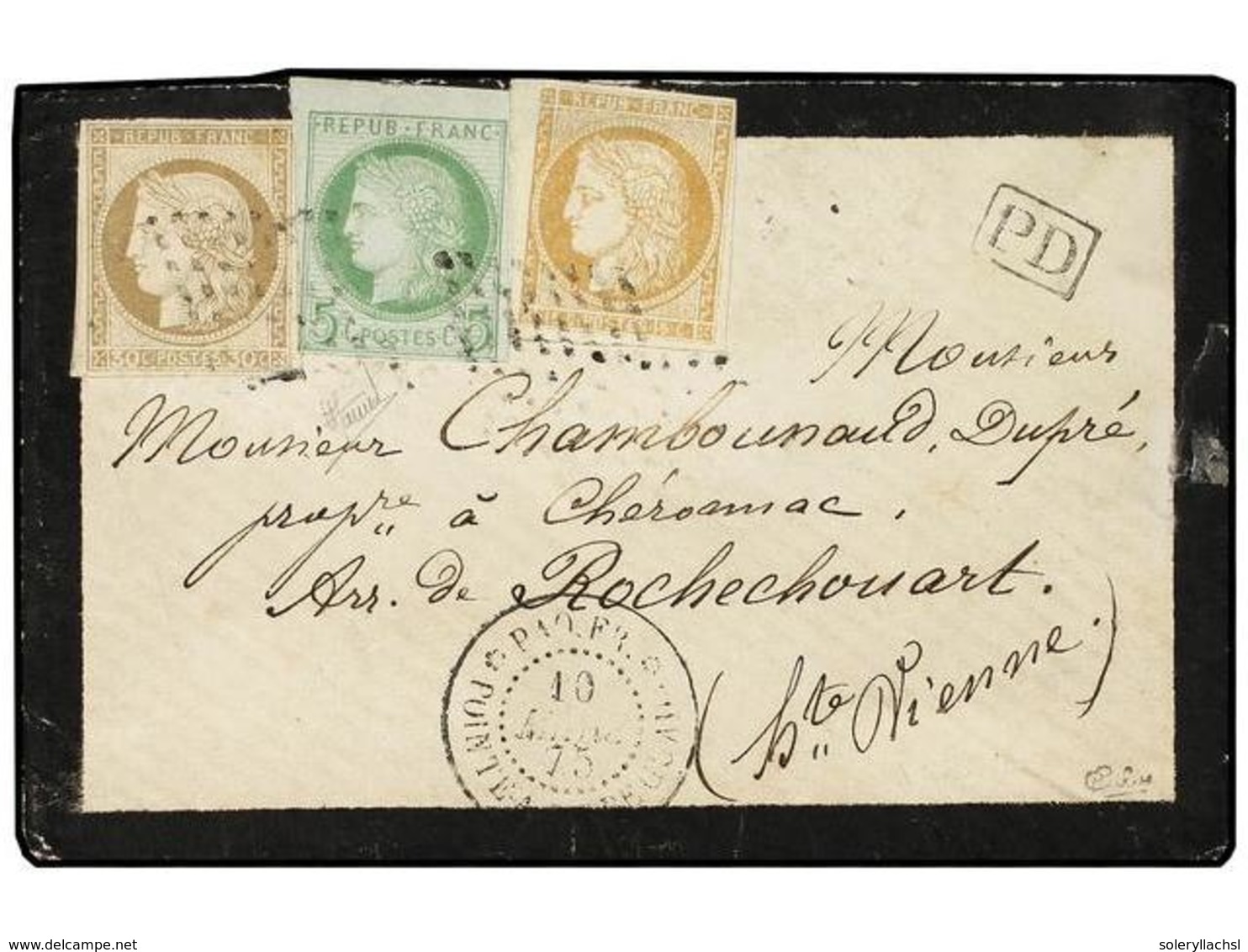 409 GUADALUPE. 1875. POINTE A PITRE A FRANCIA. <B>5 Cts.</B> Verde, <B>15 Cts.</B> Bistre Y <B>30 Cts.</B> Castaño, Mat. - Sonstige & Ohne Zuordnung