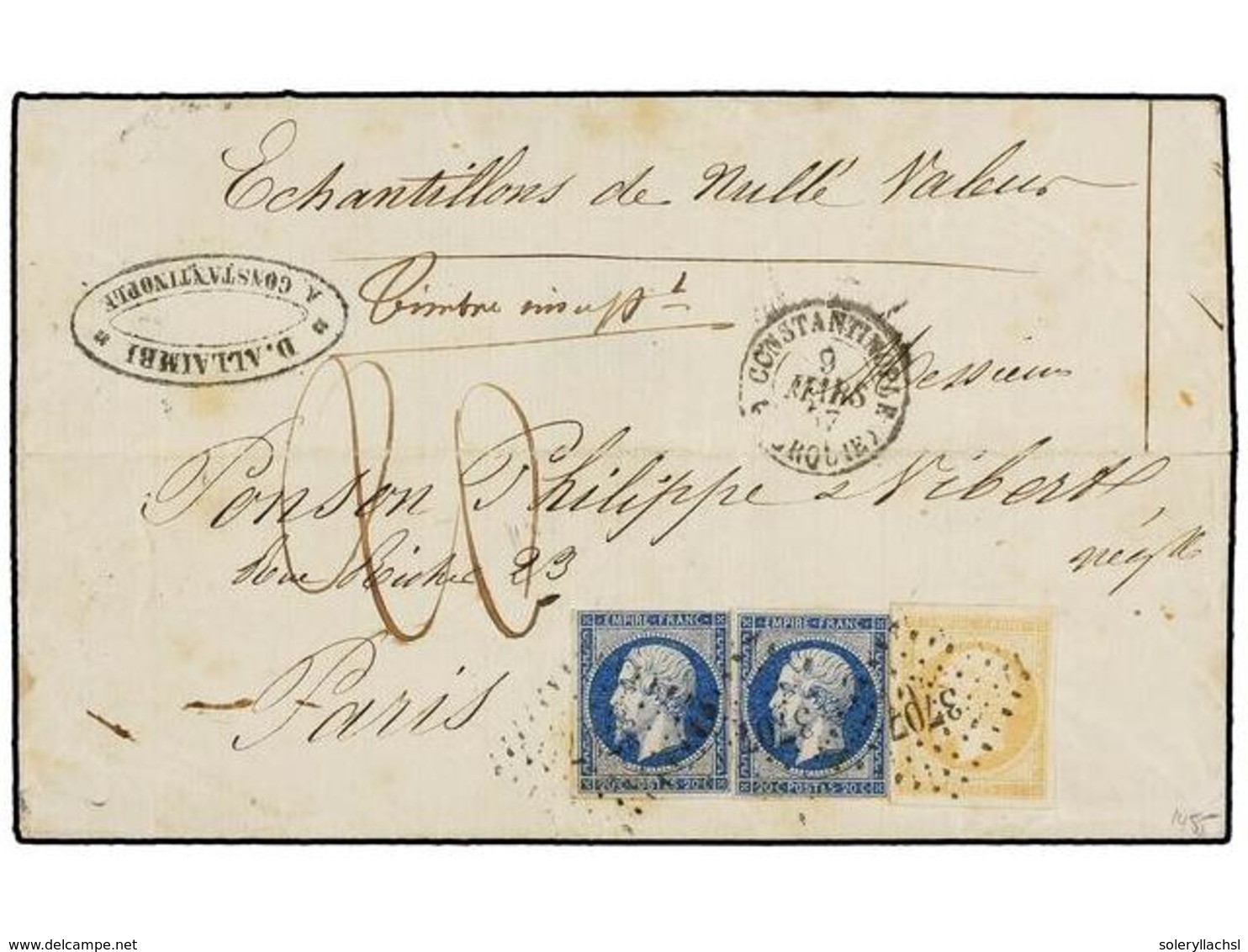 419 LEVANTE: CORREO FRANCES. 1857. CONSTANTINOPLA To FRANCE. Folded Letter Franked With French <B>10 Cts.</B> Bister And - Andere & Zonder Classificatie