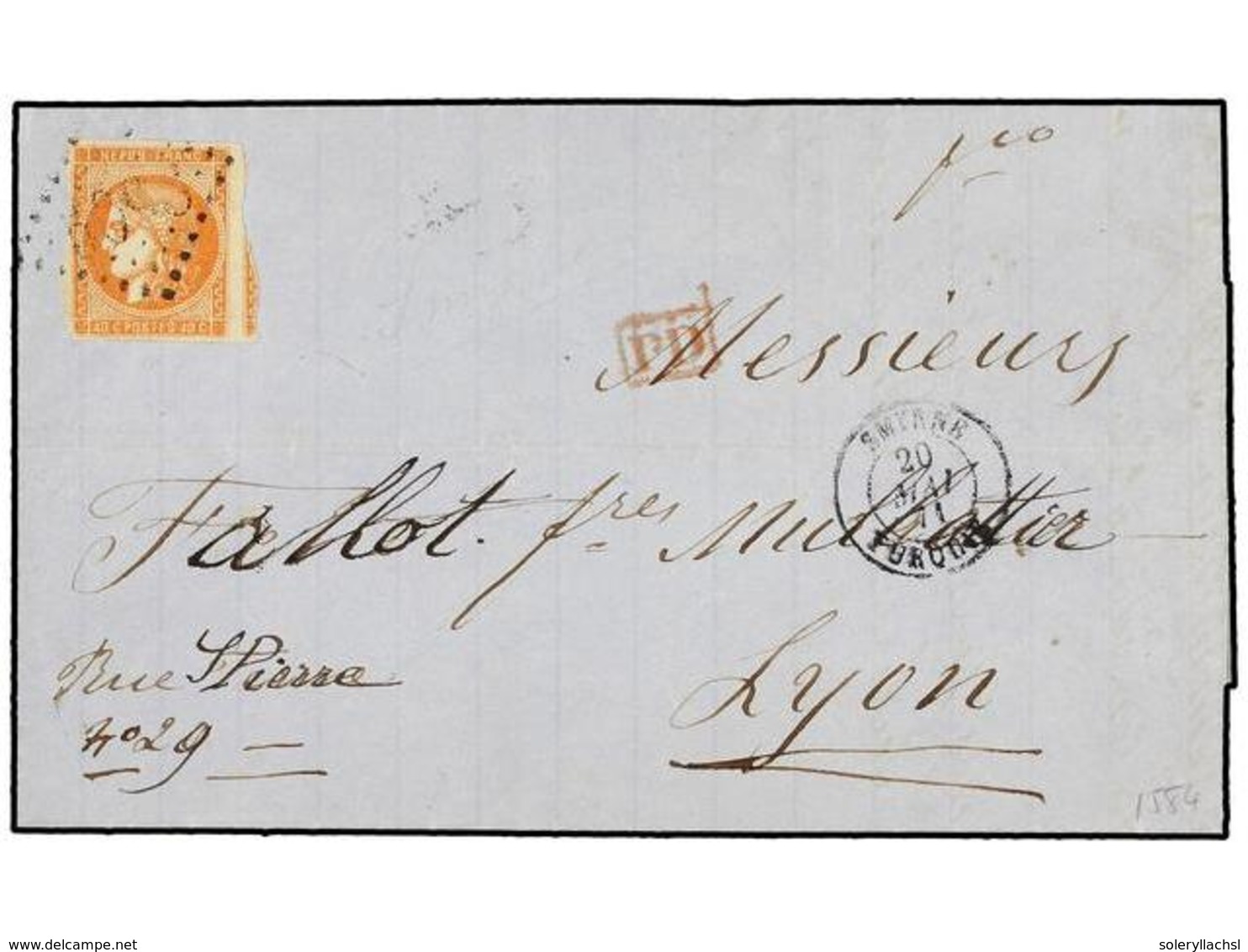 427 LEVANTE: CORREO FRANCES. 1871. SMYRNE To LYON. Folded Letter Franking With French <B>40 Cts.</B> Orange <I>' Bordeau - Andere & Zonder Classificatie