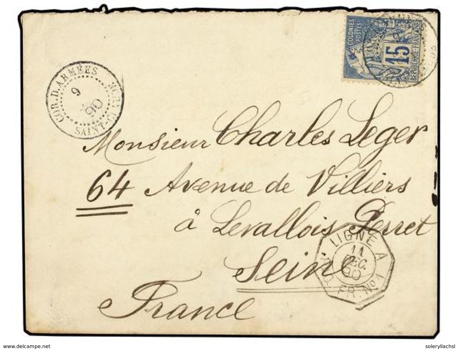 438 NUEVA CALEDONIA. 1890 (Dec 9). Cover At Military Concession Rate Franked By General Issues 1881 Dubois <B>15c.</B> B - Autres & Non Classés