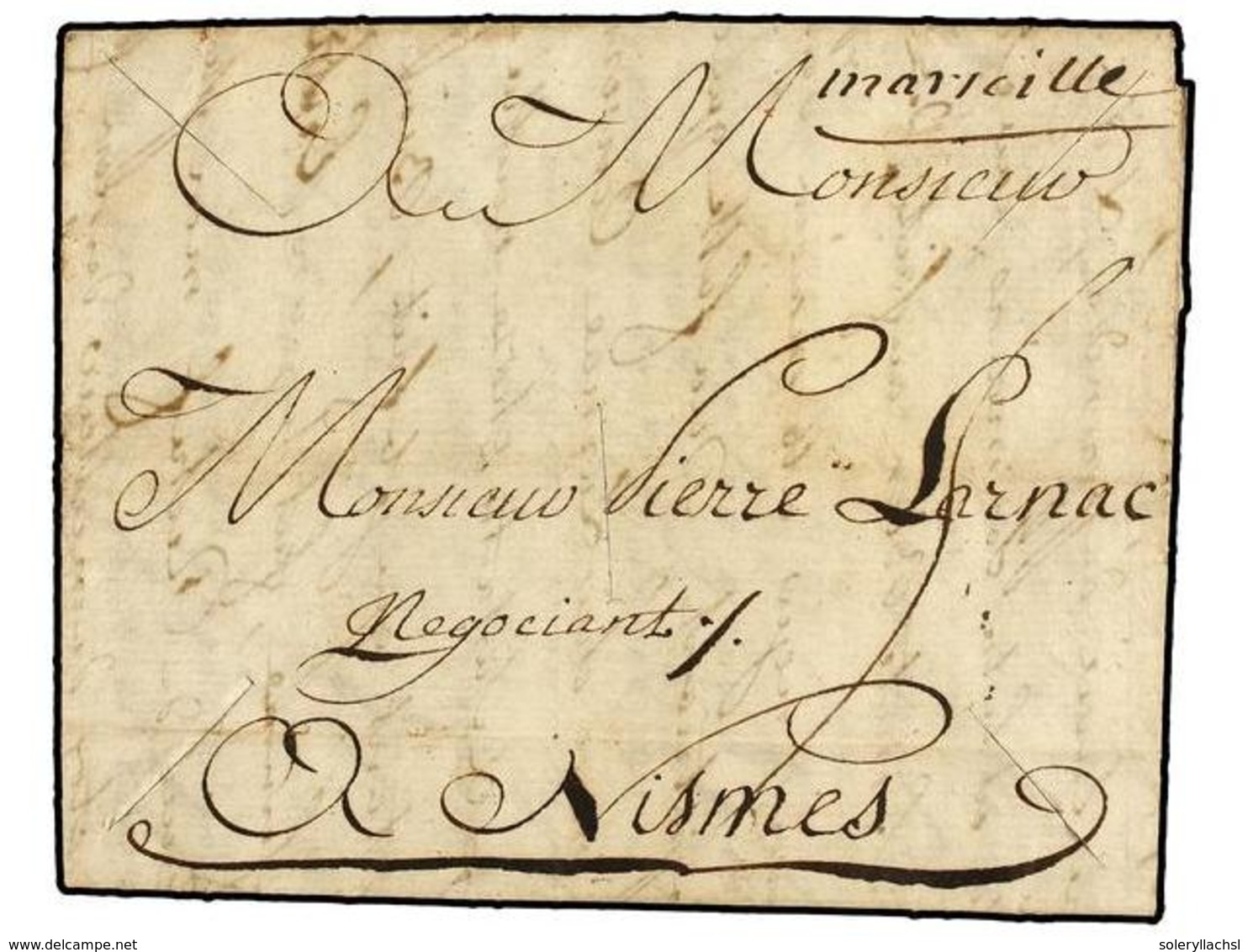 450 TUNEZ. 1755 (6 Mayo). TUNIS A NIMES (Francia). Carta Completa, Marca De Entrada, Manuscrita <I>'Marseille'</I>. Cort - Autres & Non Classés