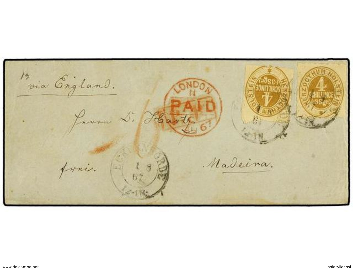 456 ALEMANIA ANTIGUOS ESTADOS: SCHLESWIG-HOLSTEIN. 1867 (Aug 1). Cover From ECKERNFÖRDE To MADEIRA Via London, Franked B - Other & Unclassified