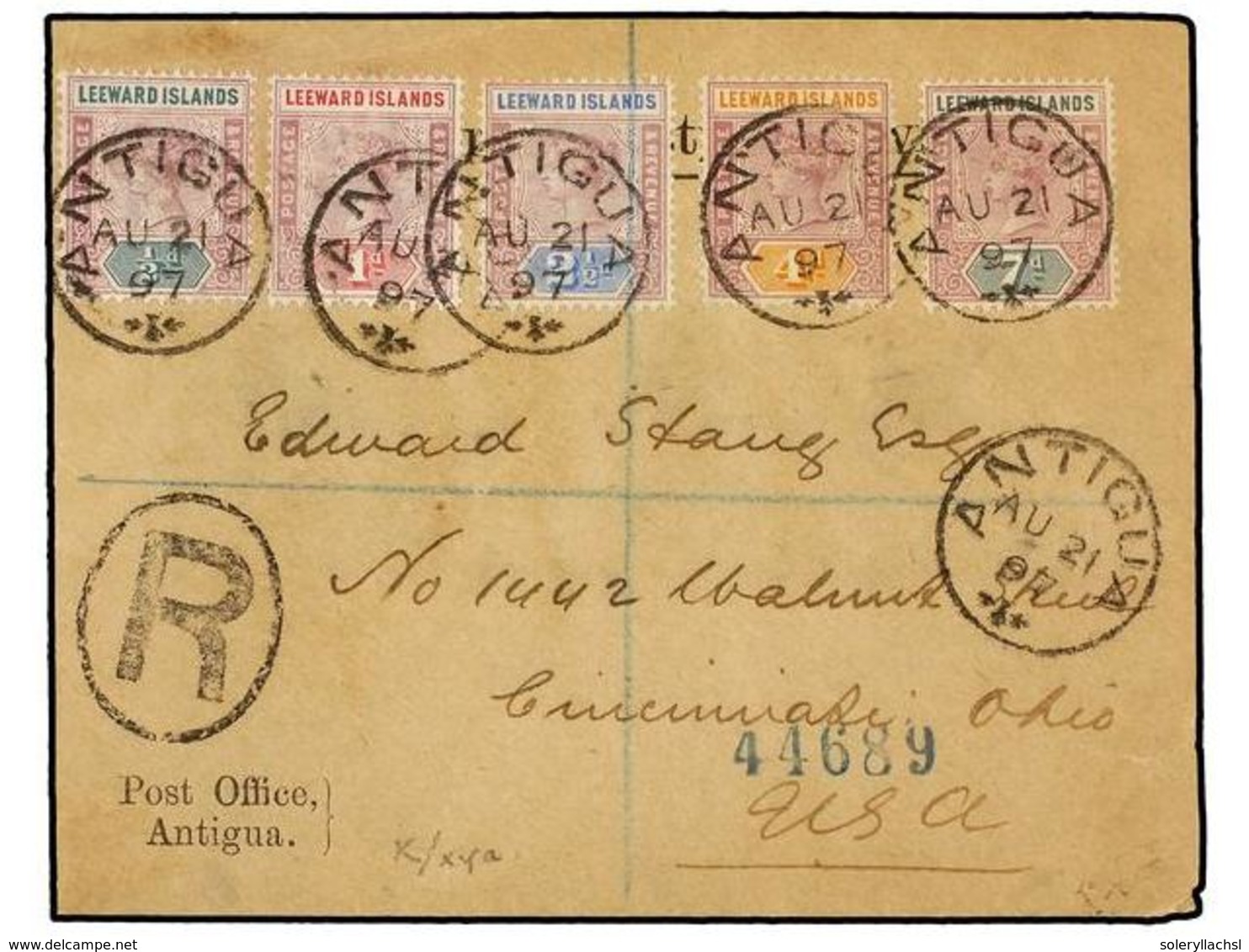 487 ANTIGUA. 1897. ANTIGUA To U.S.A. Envelope Franked With <B>1/2 D.</B>, <B>1 D.</B>, <B>2 1/2 D.</B>, <B>4 D.</B> And  - Other & Unclassified