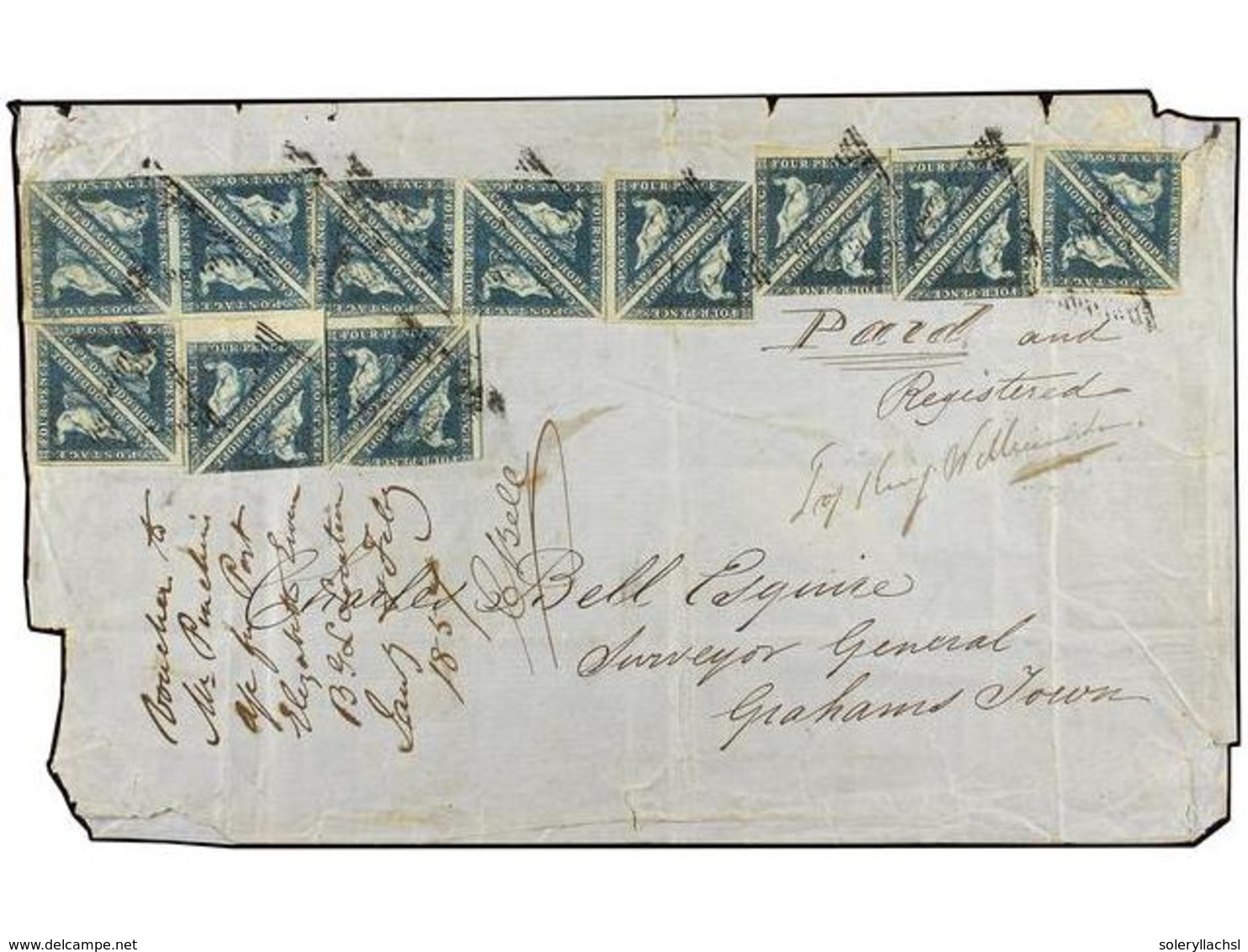 503 CABO DE BUENA ESPERANZA. Sg.6. 1857. <B>4 D.</B> Deep Blue, A Spectacular Franking Of 22 Examples In Singles, Pairs  - Autres & Non Classés