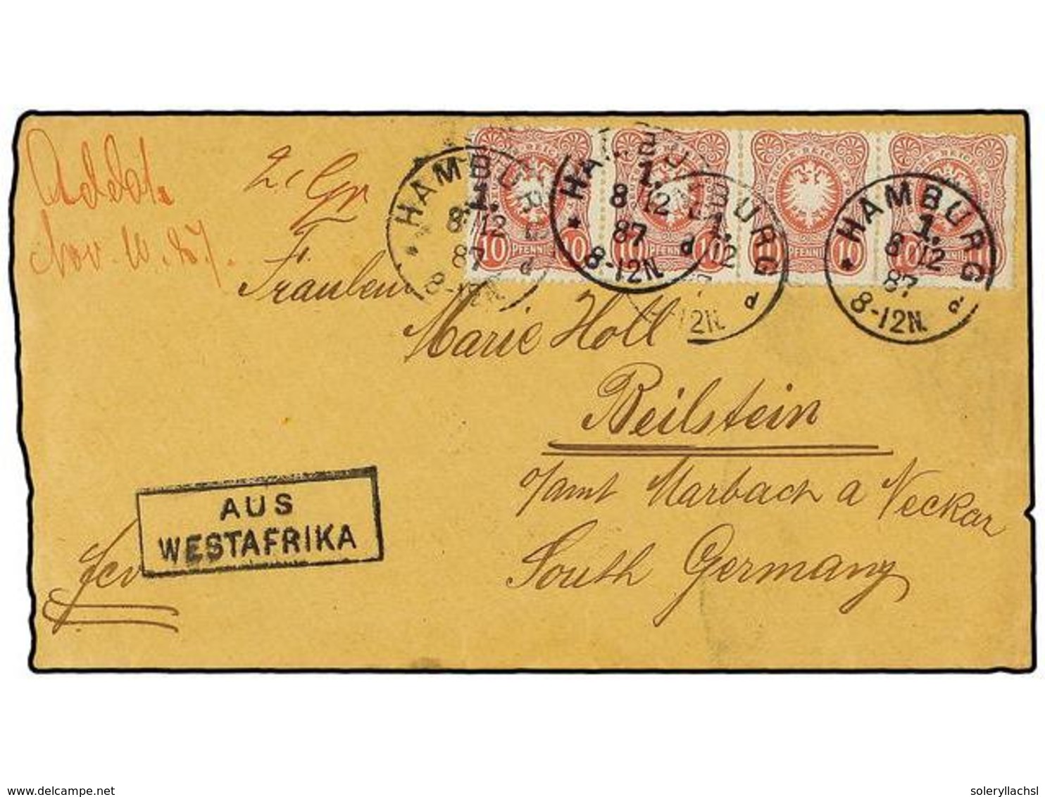 544 COSTA DE ORO. Sc.39. 1887 (Nov. 10). Cover To REILSTEIN (Germany) From The 'Basel Mission Factory' In ADDAH (Gold Co - Andere & Zonder Classificatie