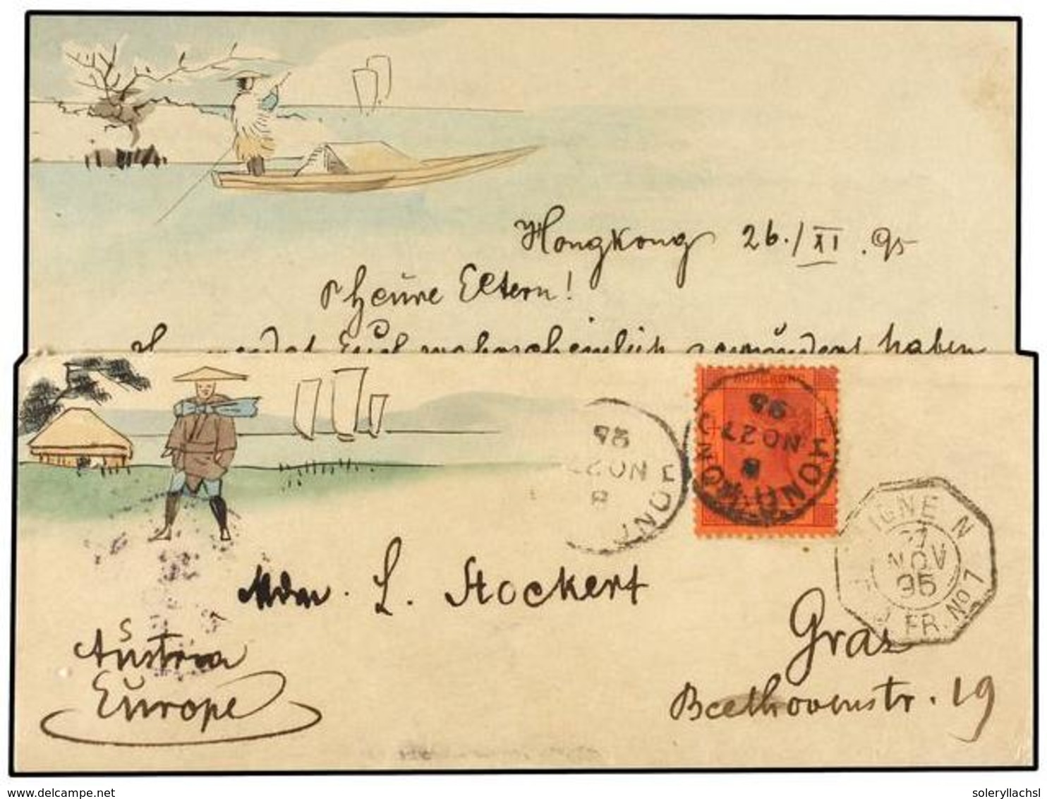 546 HONG KONG. 1895. HONG KONG To AUSTRIA. Hand Printed Envelope With Contents Franked With <B>10 Cts.</B> Stamps, Octog - Andere & Zonder Classificatie