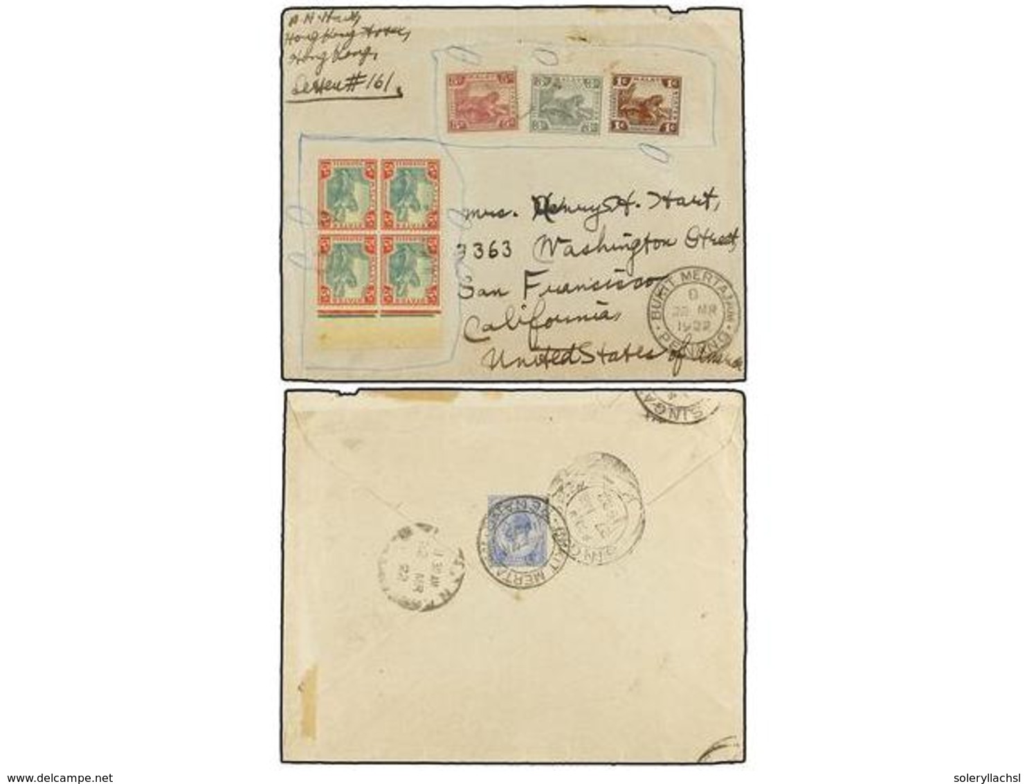 560 MALAYA. 1922. BUKIT MERTAJAM (Perak) To U.S.A. Envelope Previously Franked With Federated Malay States Stamps, Not A - Sonstige & Ohne Zuordnung