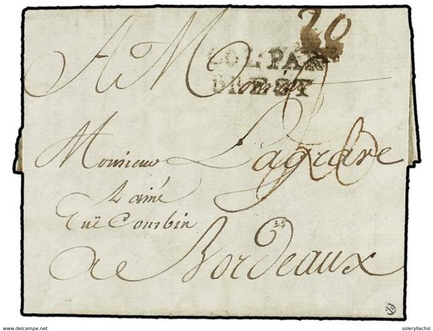 569 MAURICIO. 1791 (August 14). PORT LOUIS. ISLE DE FRANCE To BORDEAUX. Entire Letter With <B>COL. PAR/BREST </B>entry M - Other & Unclassified