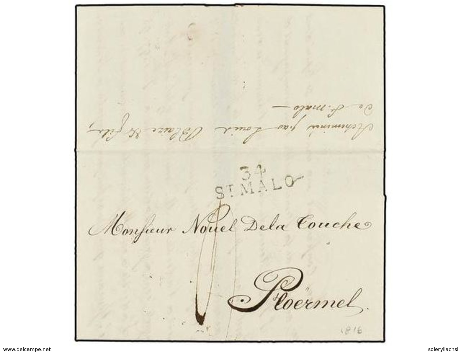 574 MAURICIO. 1816 (Janvier 24). ILE MAURICE To PLOERMEL. Entire Letter With <B>34/ST. MALO</B> Entry Mark. On Reverse < - Autres & Non Classés