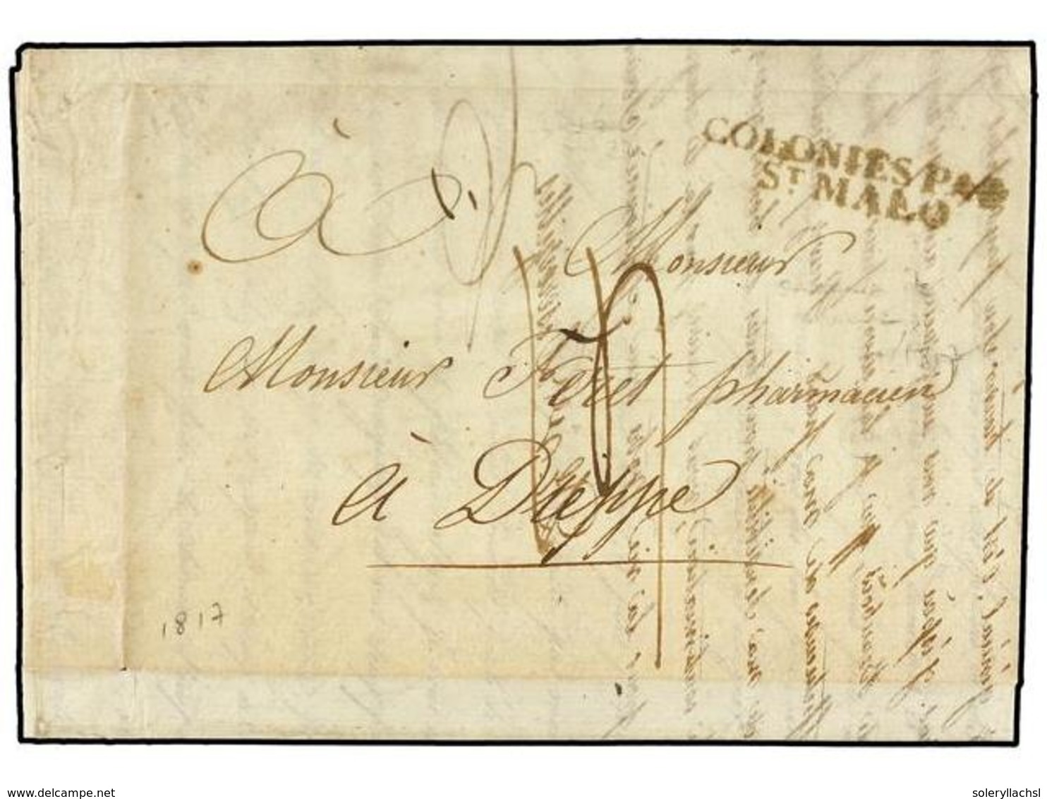 576 MAURICIO. 1817 (December 28). <B>SAVANNE. </B>ILE MAURICE To DIEPPE. Entire Letter With <B>COLONIES PAR/ST. MALO</B> - Andere & Zonder Classificatie