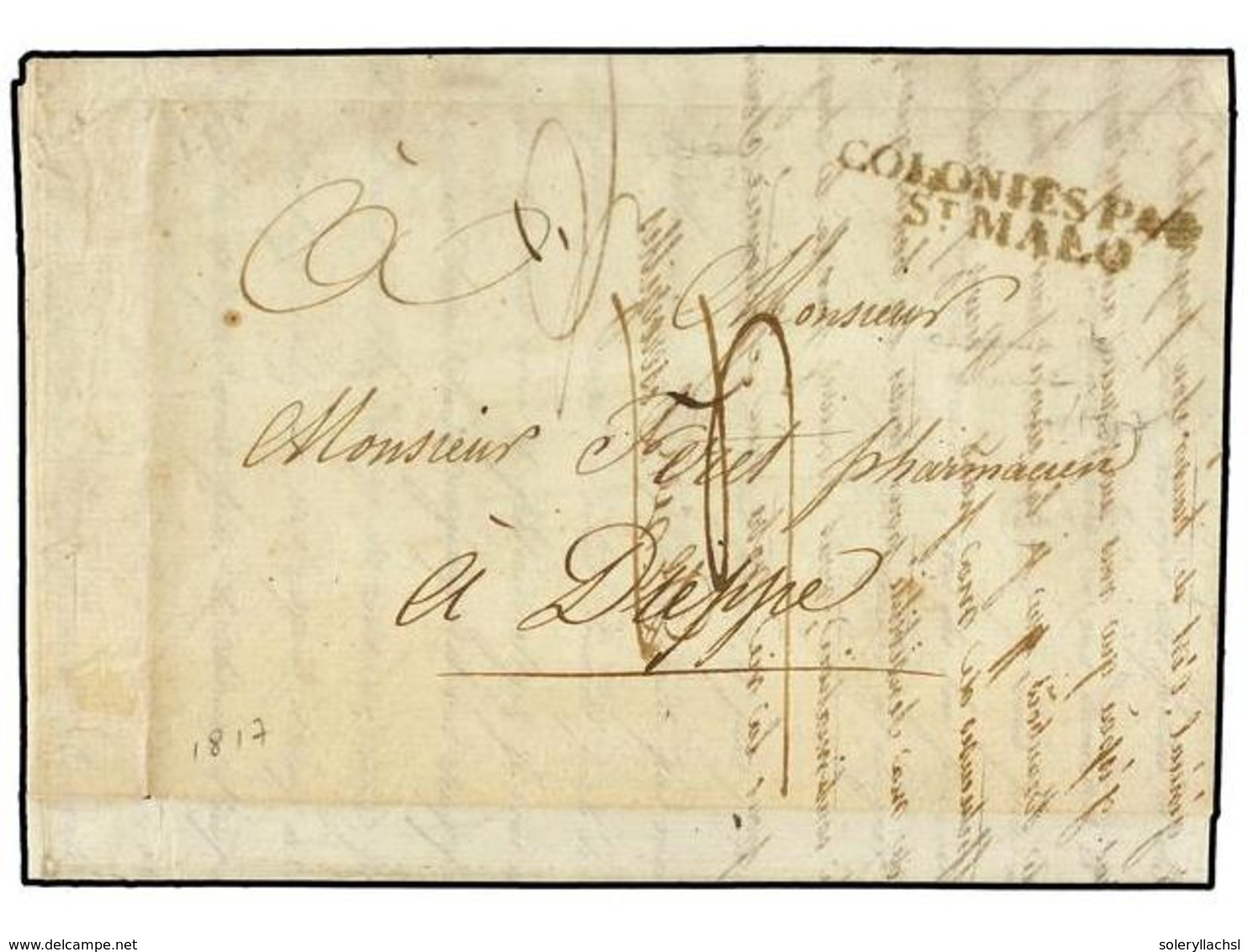 576 MAURICIO. 1817 (December 28). <B>SAVANNE. </B>ILE MAURICE To DIEPPE. Entire Letter With <B>COLONIES PAR/ST. MALO</B> - Autres & Non Classés