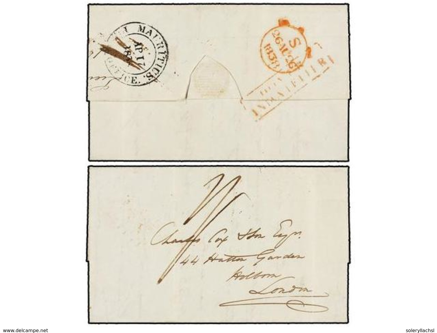 585 MAURICIO. 1838. <B>LIEUT WEST. '</B>THE VALE' To LONDON. Entire Letter On Reverse Black <B>MAURITIUS/POST OFFICE</B> - Andere & Zonder Classificatie